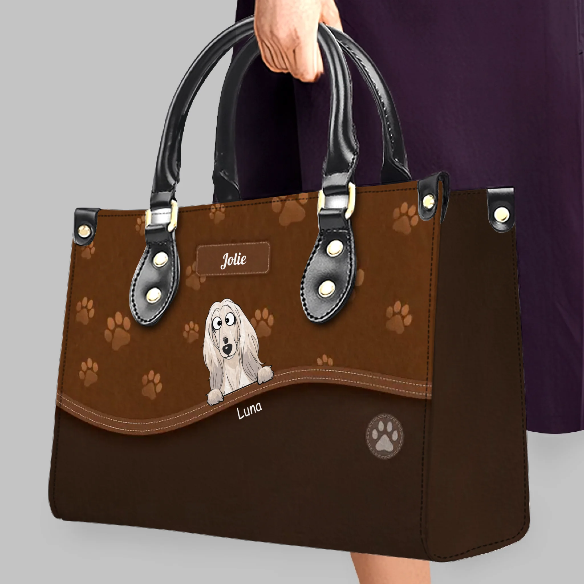 Customizable Handbags For Mothers - Paw Print Curved Panel Handbag For Dog Owners - 89Prints