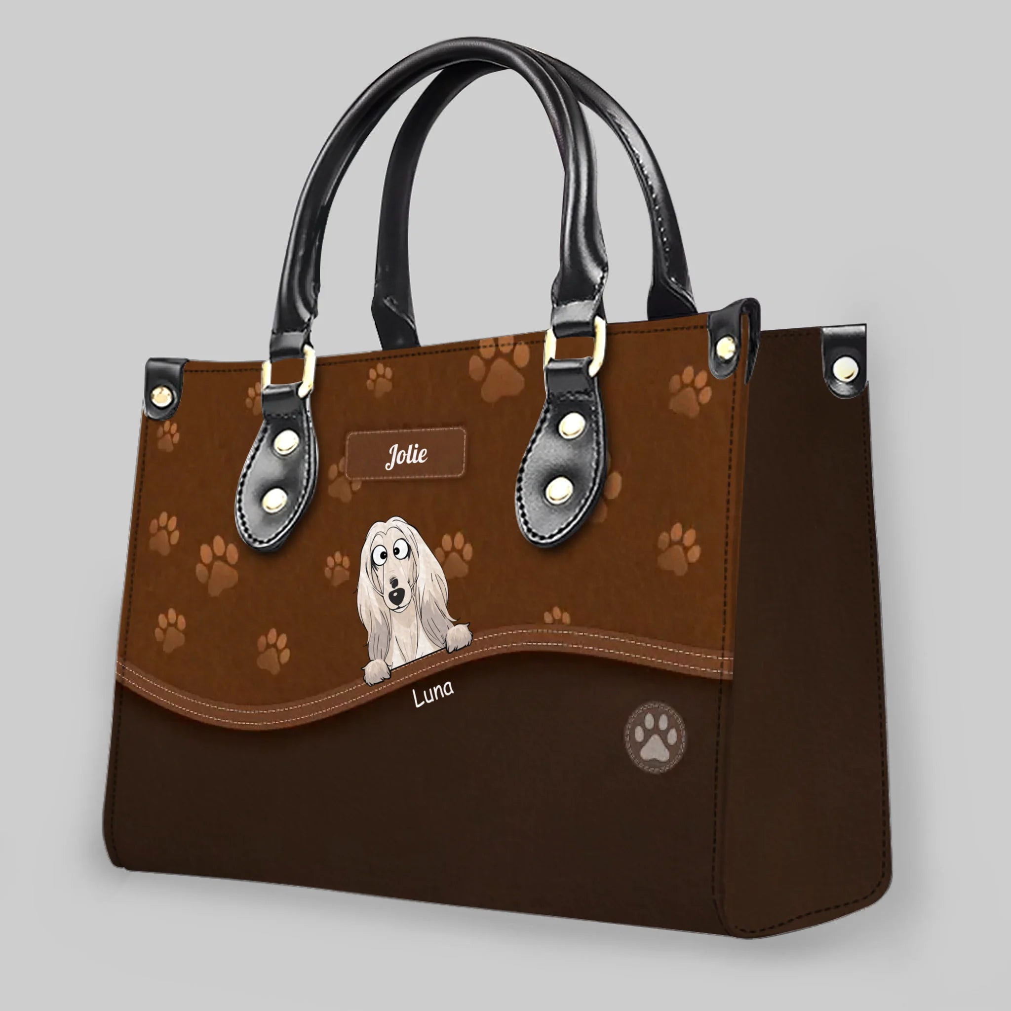 Customizable Handbags For Mothers - Paw Print Curved Panel Handbag For Dog Owners - 89Prints