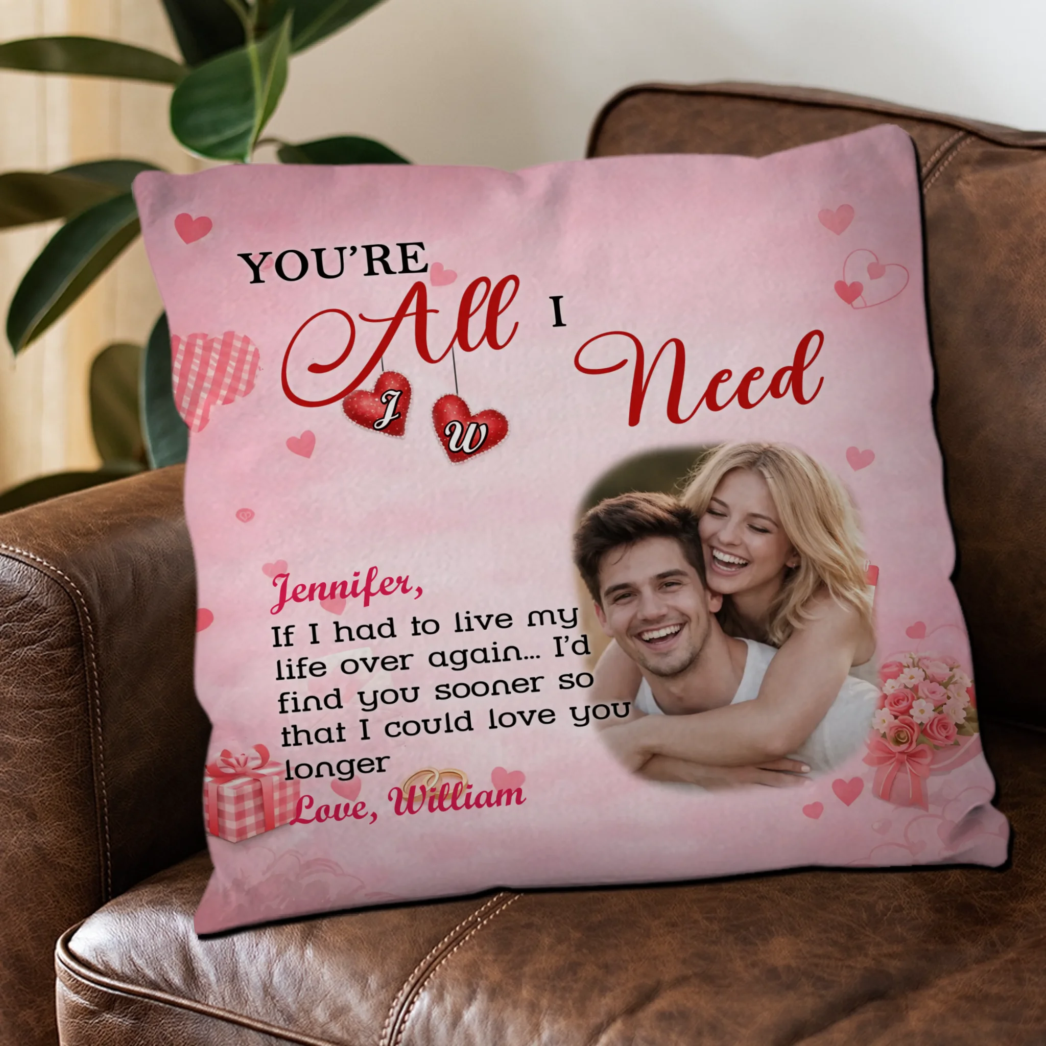 You’re All I Need Couple Pillow – Personalized Photo & Name Gift - 89Prints