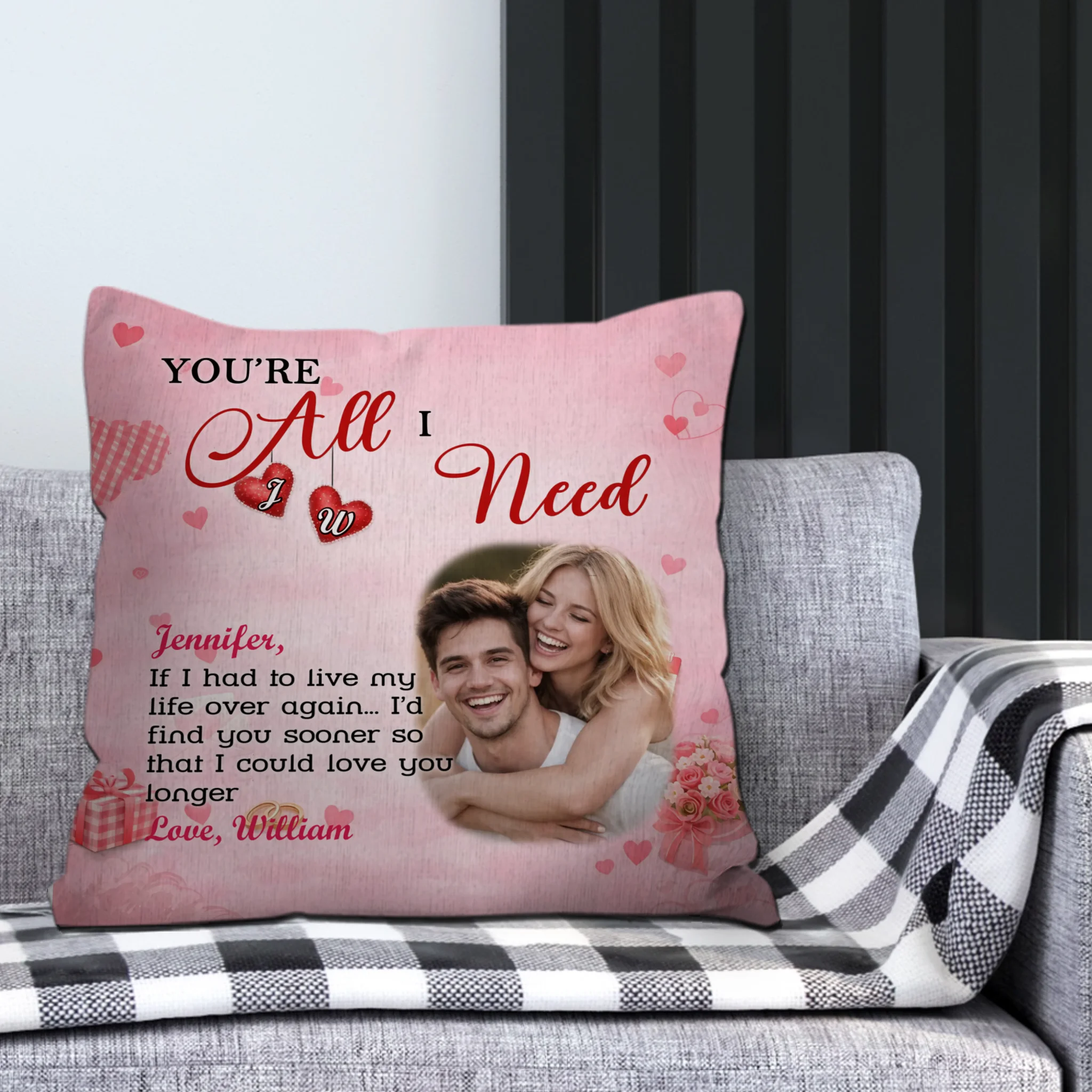 You’re All I Need Couple Pillow – Personalized Photo & Name Gift - 89Prints
