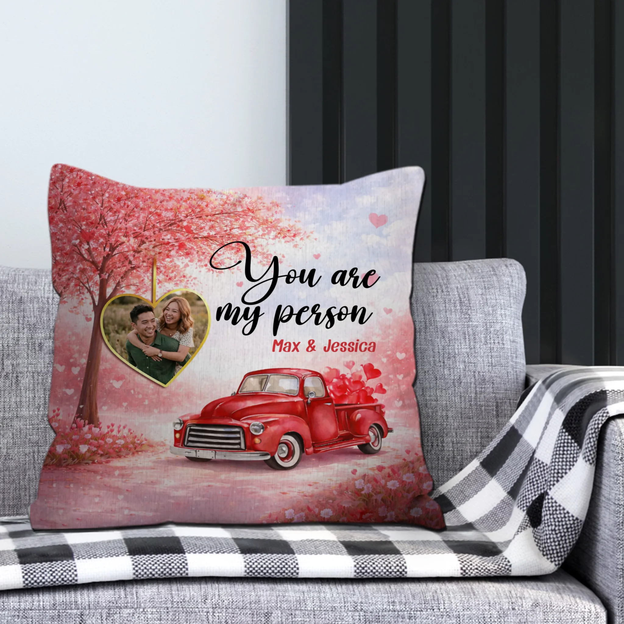 Romantic Blossom Tree Couple Pillow - You Are My Person - Upload Image - 89Prints