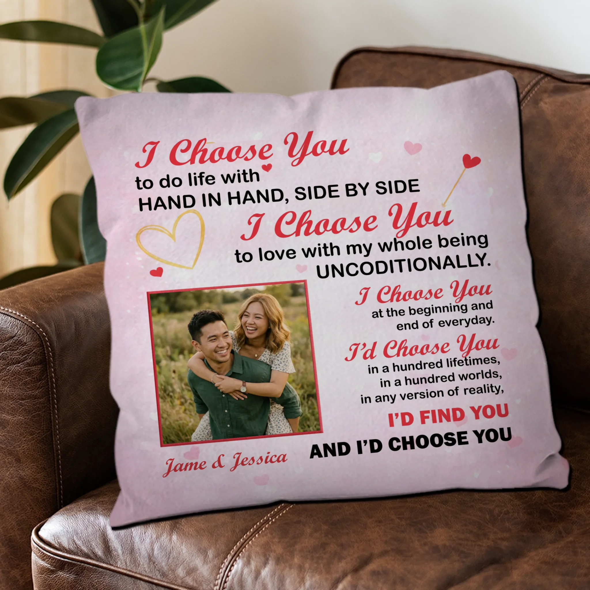 Unconditionally I Choose You Pillow – Custom Name & Upload Photo - 89Prints