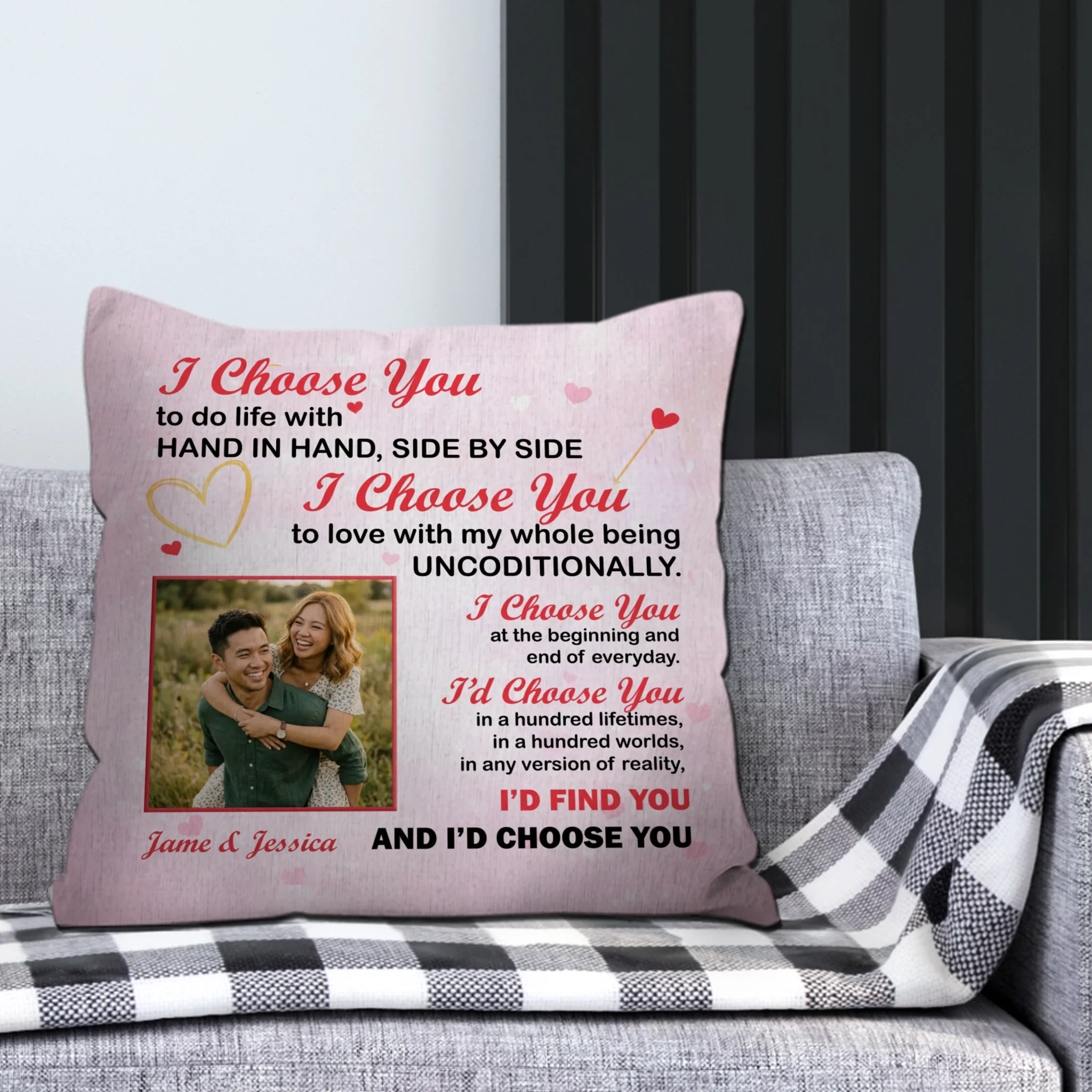 Unconditionally I Choose You Pillow – Custom Name & Upload Photo - 89Prints
