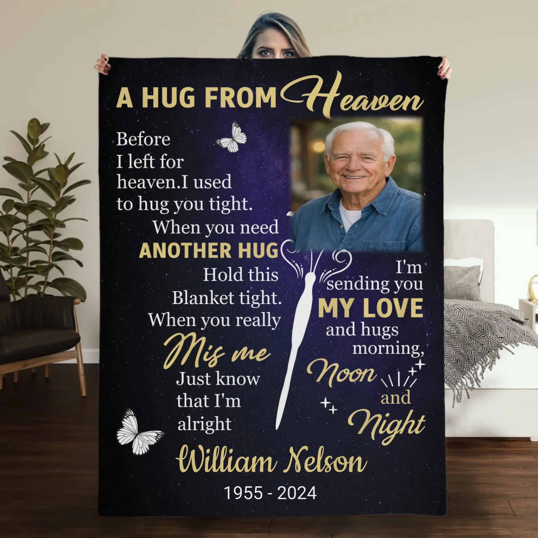 Personalized Hug from Heaven Memorial Blanket – Custom Photo & Name - 89Prints