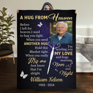 Personalized Hug from Heaven Memorial Blanket – Custom Photo & Name - 89Prints