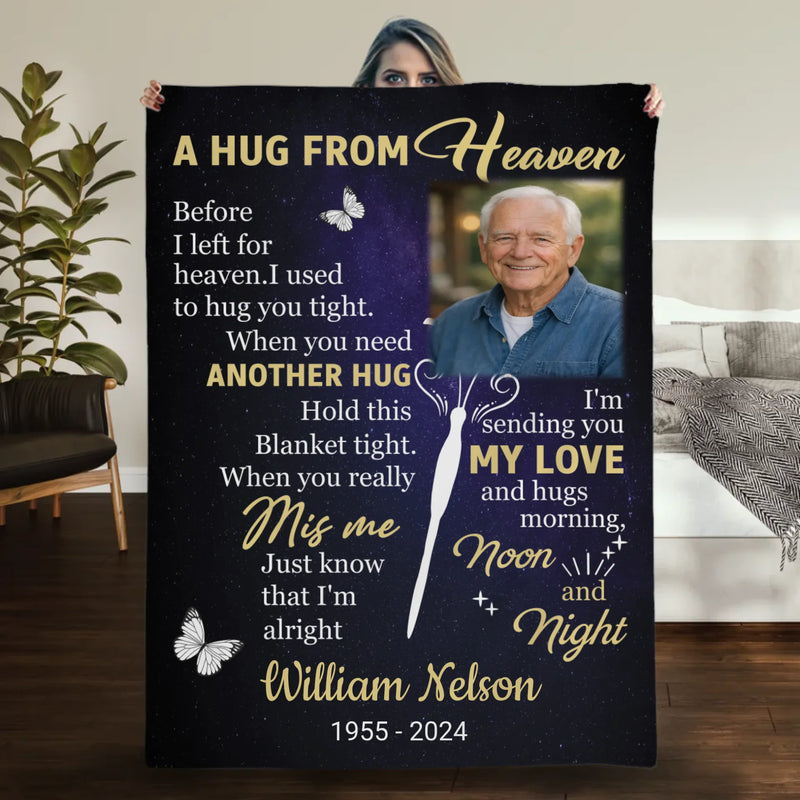 Personalized Hug from Heaven Memorial Blanket – Custom Photo & Name - 89Prints
