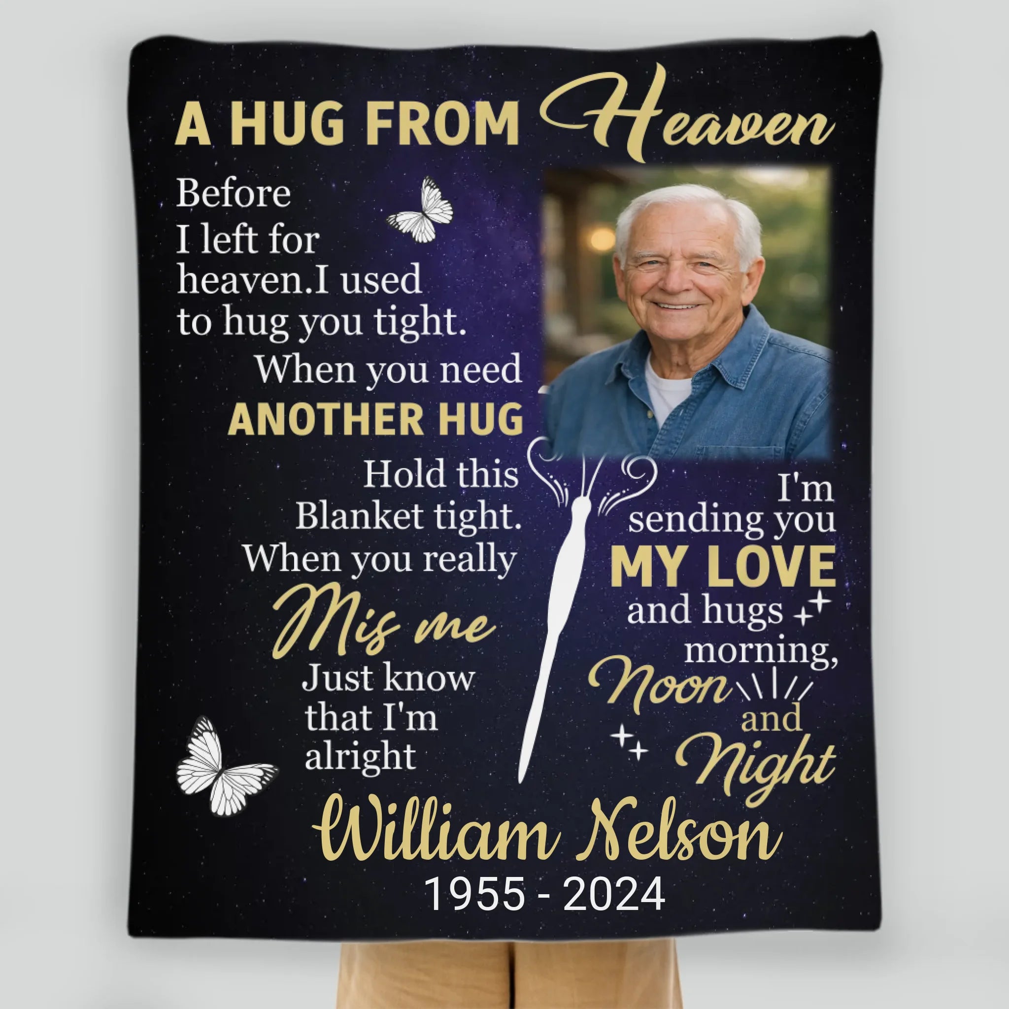 Personalized Hug from Heaven Memorial Blanket – Custom Photo & Name - 89Prints