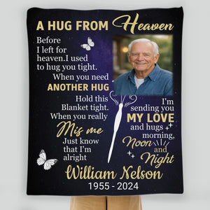 Personalized Hug from Heaven Memorial Blanket – Custom Photo & Name - 89Prints