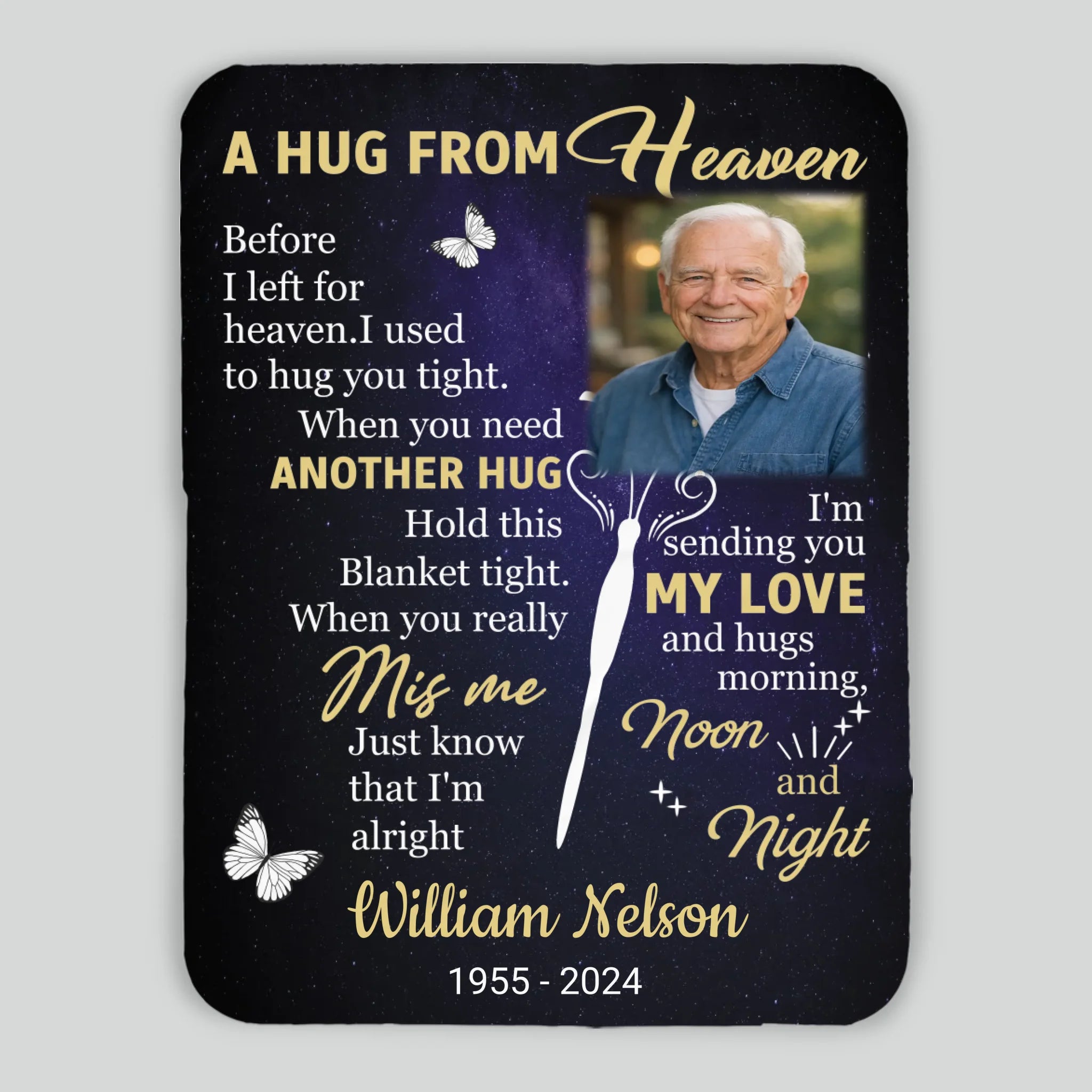 Personalized Hug from Heaven Memorial Blanket – Custom Photo & Name - 89Prints