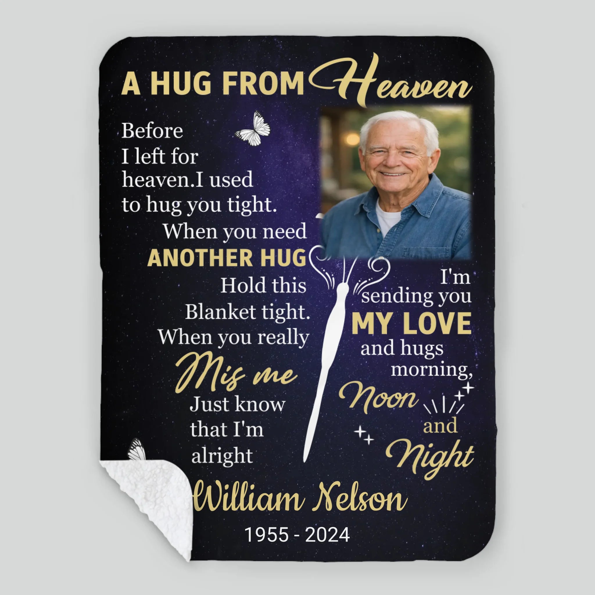 Personalized Hug from Heaven Memorial Blanket – Custom Photo & Name - 89Prints