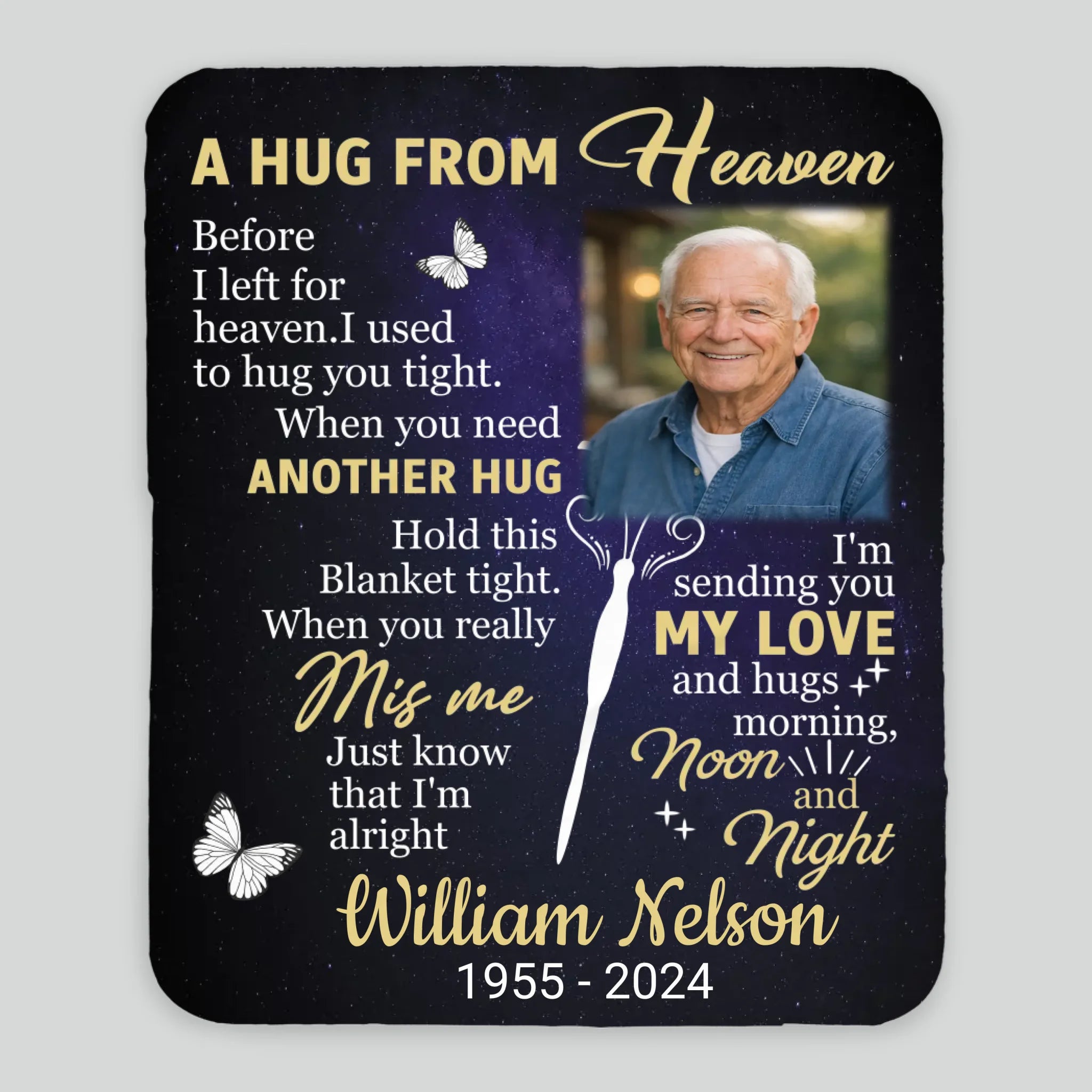 Personalized Hug from Heaven Memorial Blanket – Custom Photo & Name - 89Prints
