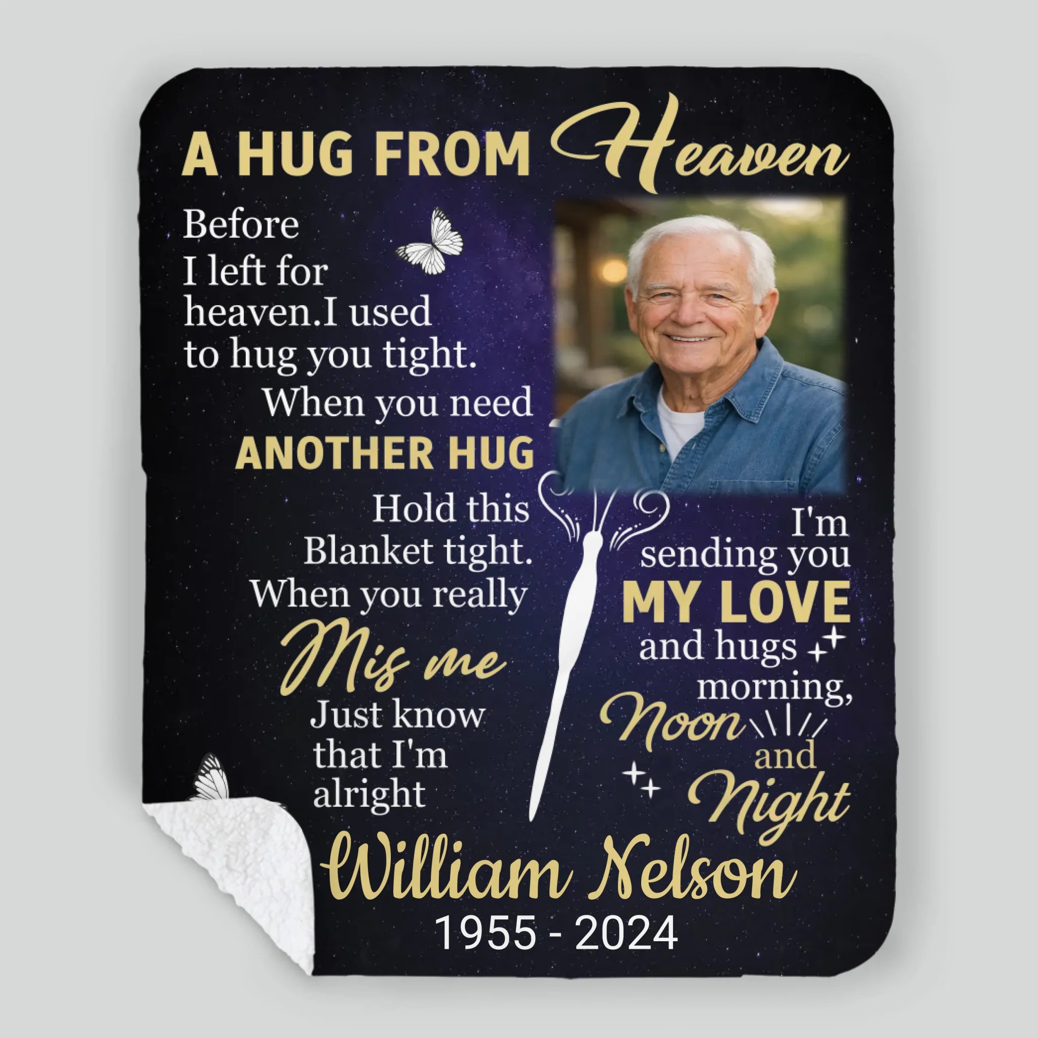 Personalized Hug from Heaven Memorial Blanket – Custom Photo & Name - 89Prints