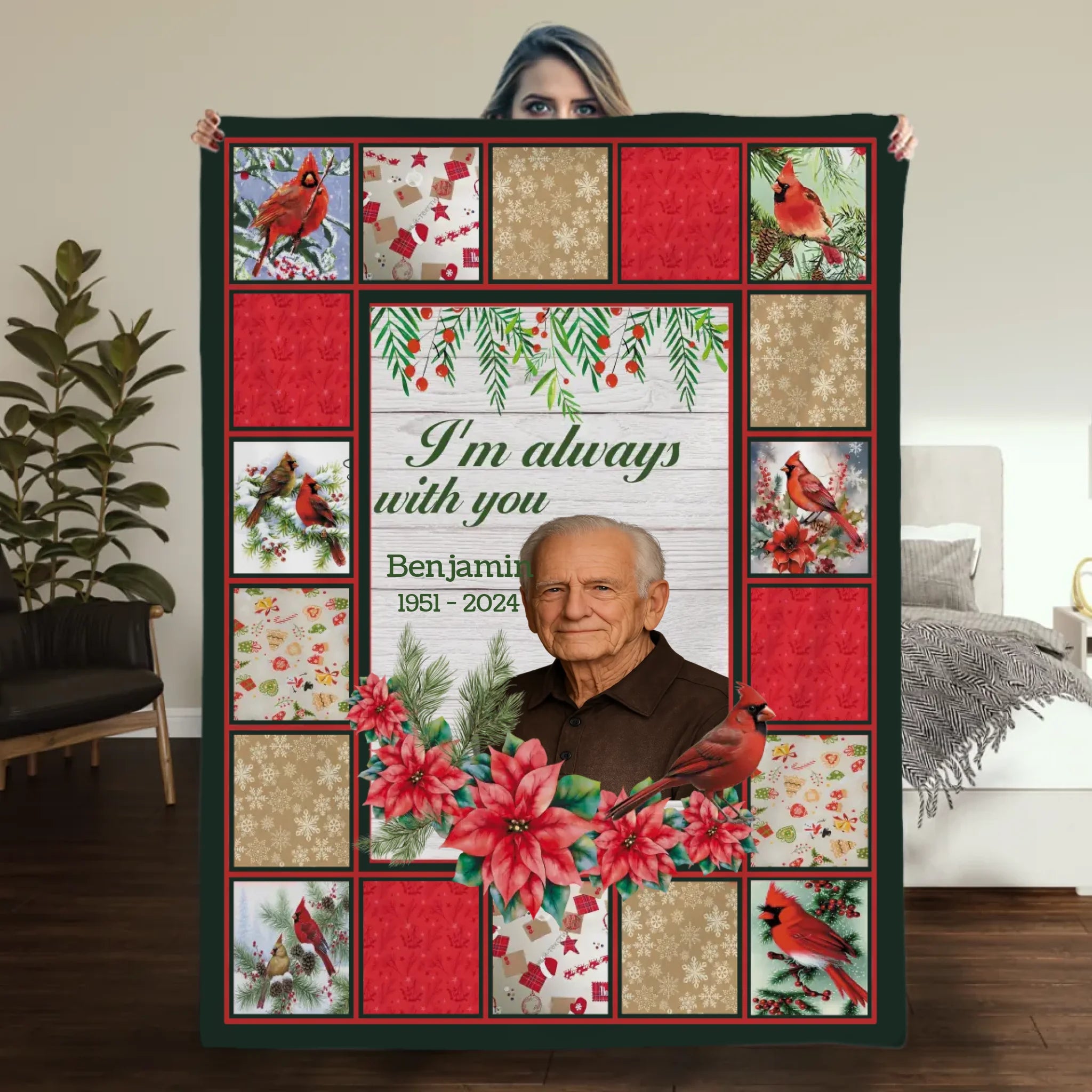 Personalized Cardinal Memorial Blanket – “I’m Always With You” Custom Photo Remembrance Gift - 89Prints