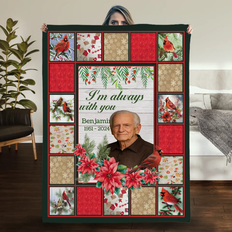 Personalized Cardinal Memorial Blanket – “I’m Always With You” Custom Photo Remembrance Gift - 89Prints