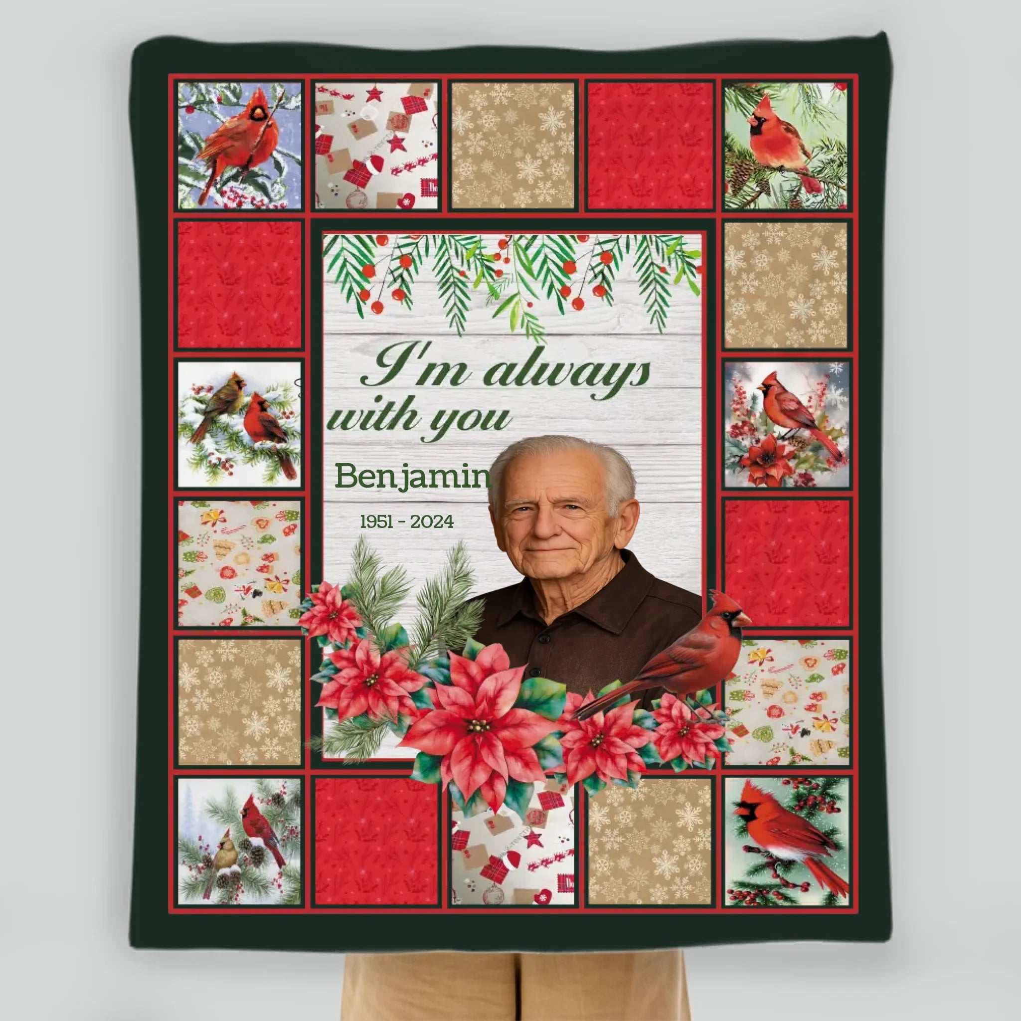 Personalized Cardinal Memorial Blanket – “I’m Always With You” Custom Photo Remembrance Gift - 89Prints