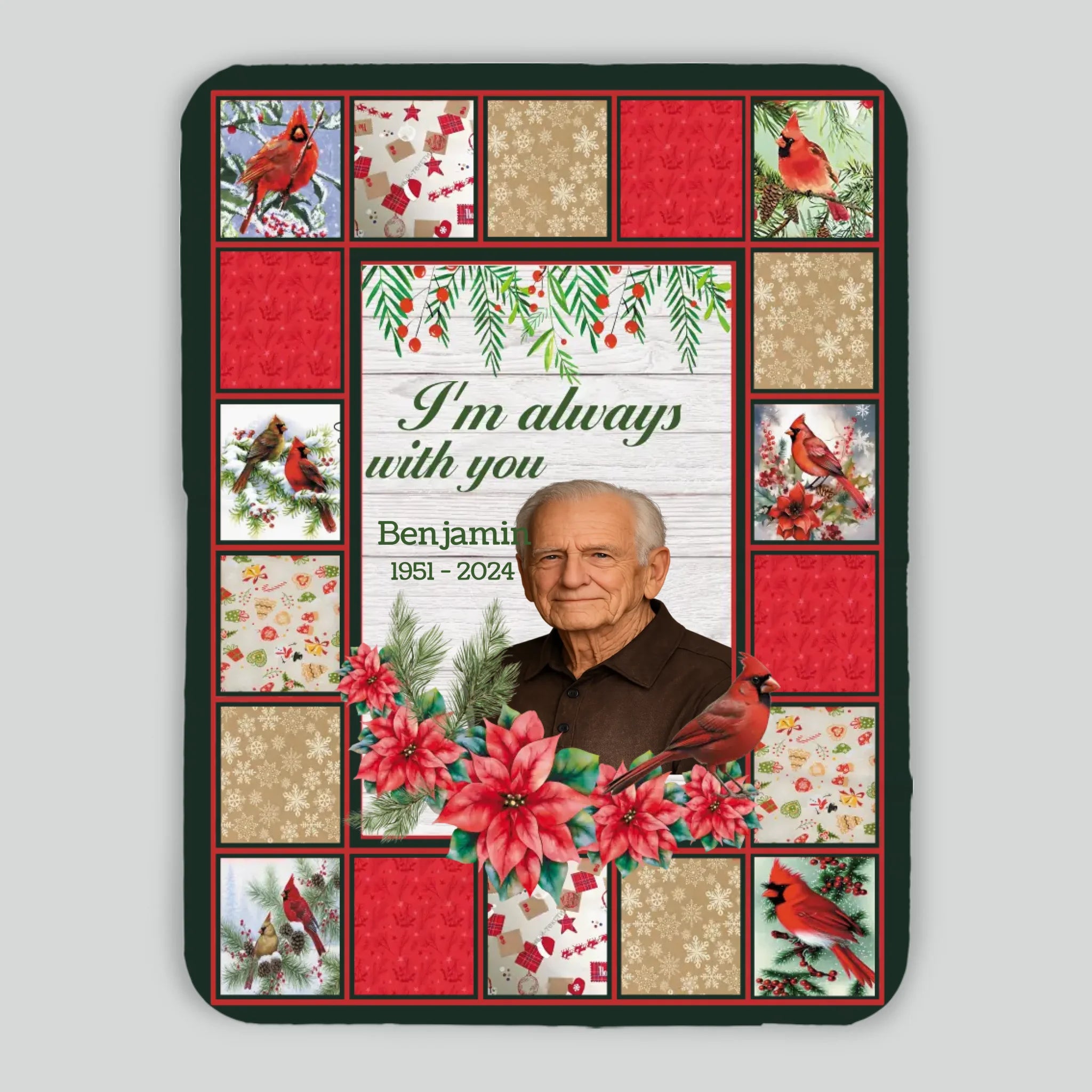 Personalized Cardinal Memorial Blanket – “I’m Always With You” Custom Photo Remembrance Gift - 89Prints