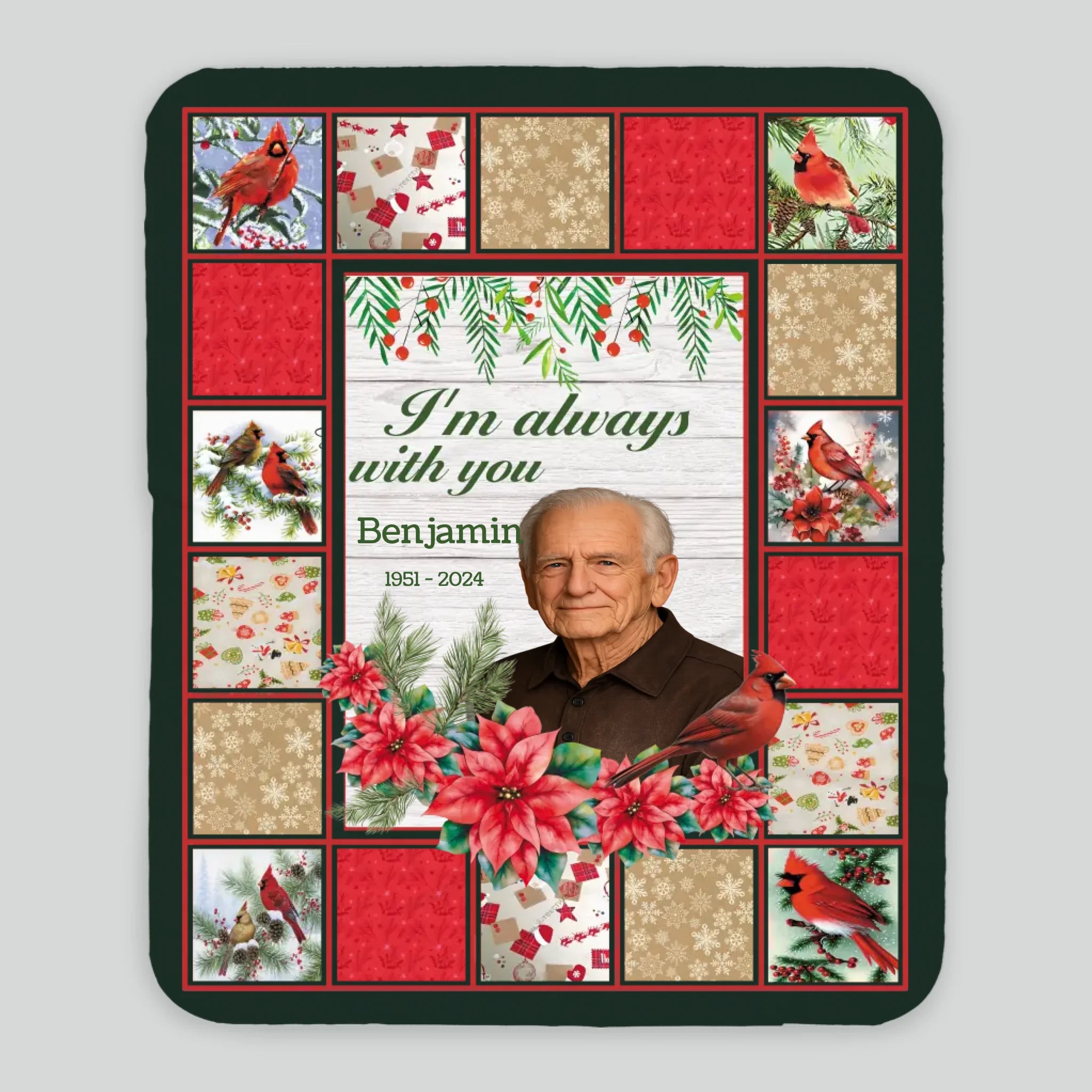 Personalized Cardinal Memorial Blanket – “I’m Always With You” Custom Photo Remembrance Gift - 89Prints