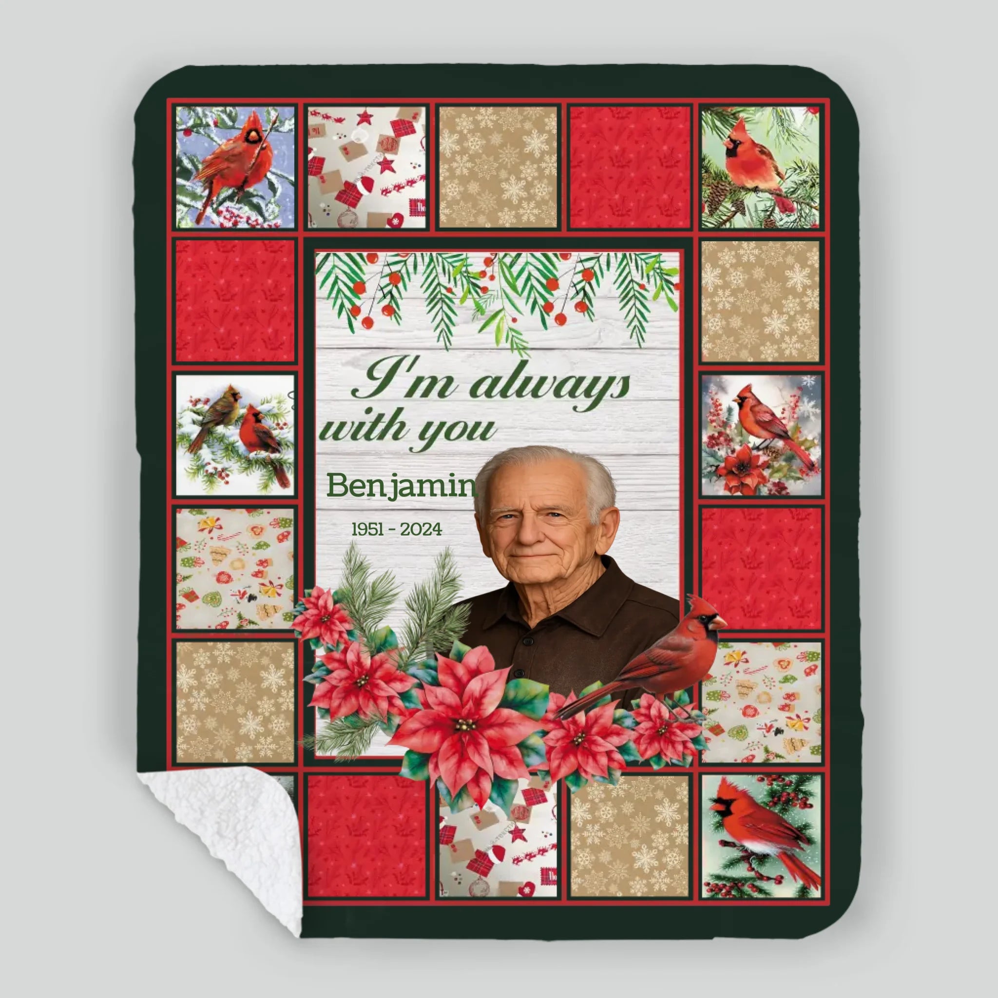 Personalized Cardinal Memorial Blanket – “I’m Always With You” Custom Photo Remembrance Gift - 89Prints