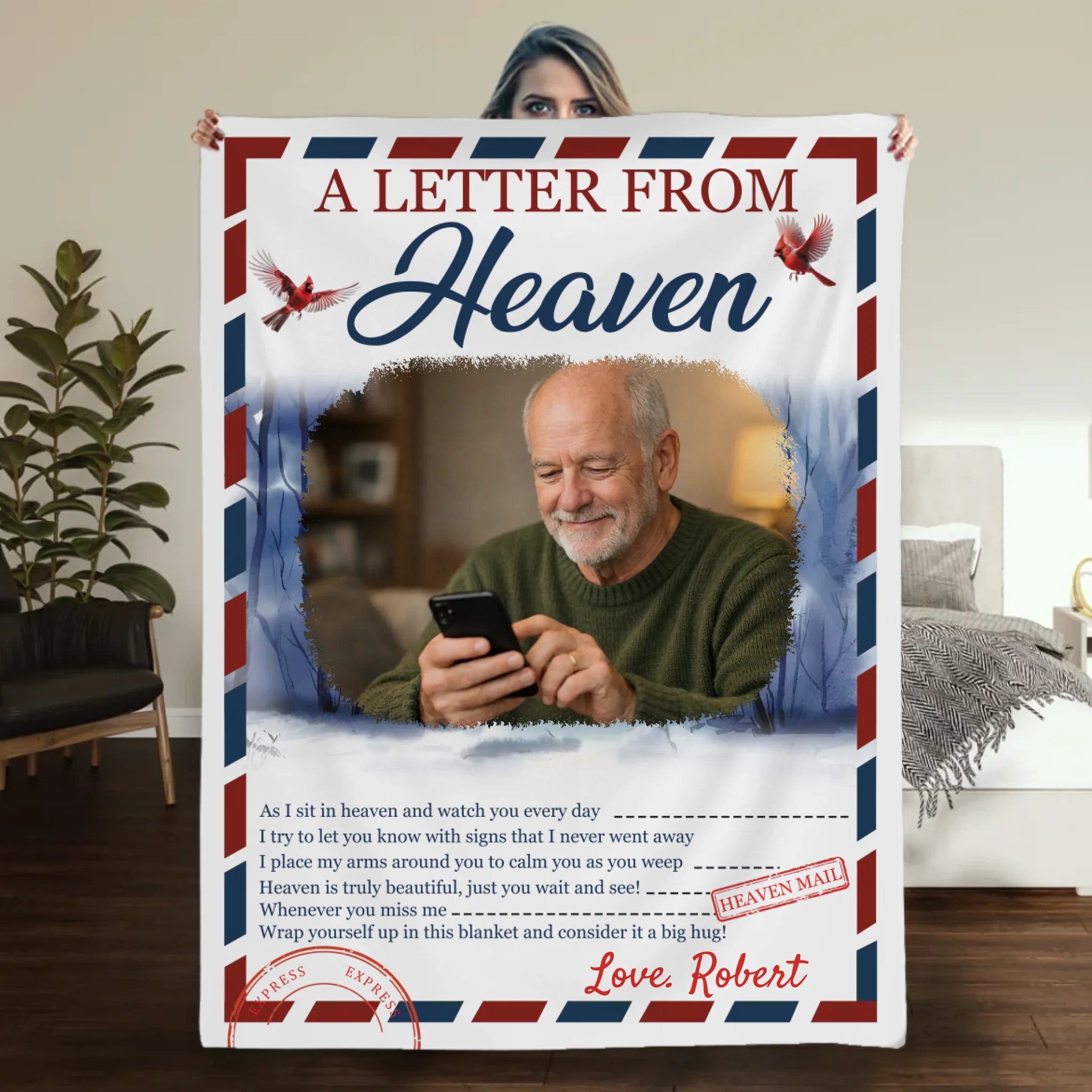 Personalized Memorial Blanket – “A Letter From Heaven” Design with Photo & Name - 89Prints