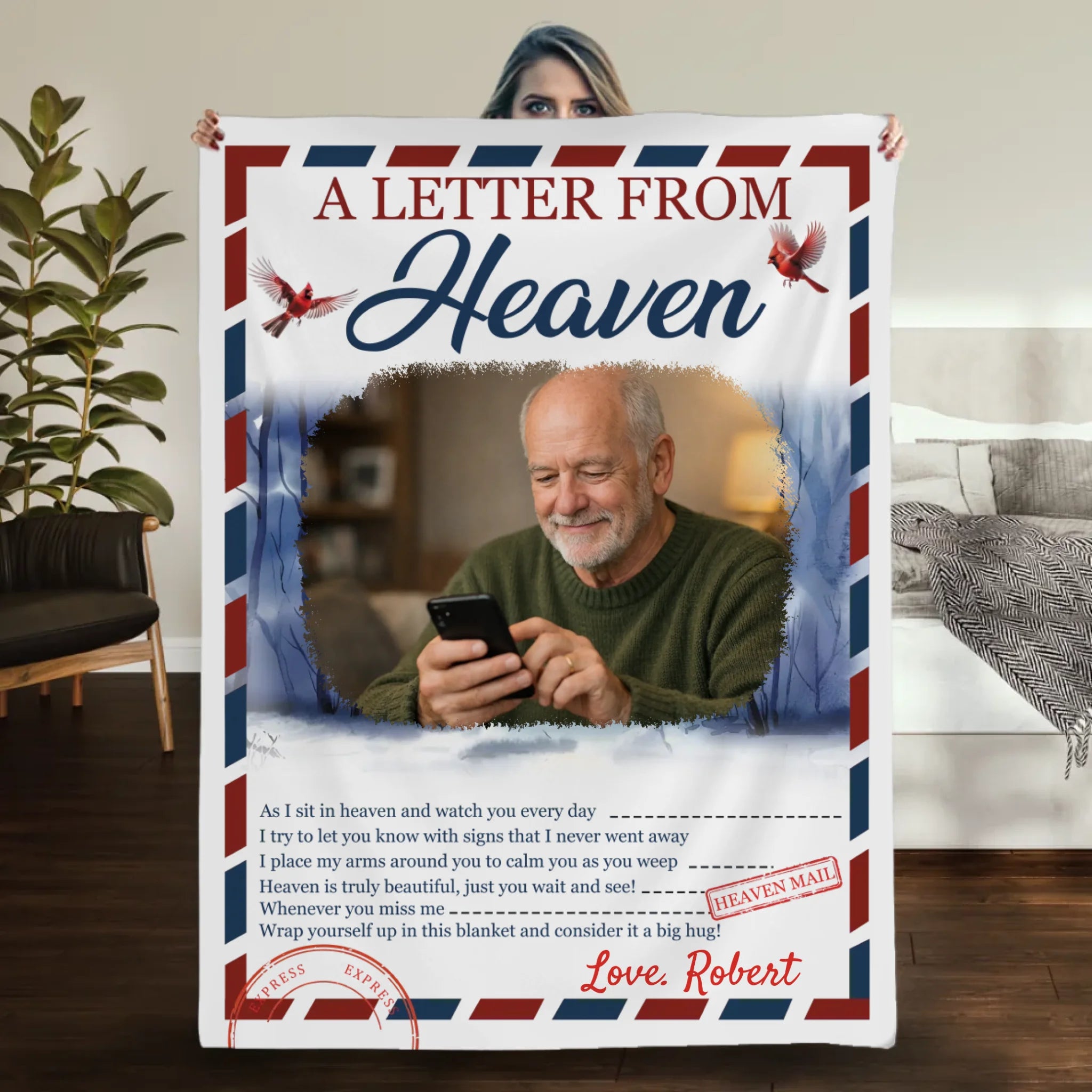Personalized Memorial Blanket – “A Letter From Heaven” Design with Photo & Name - 89Prints