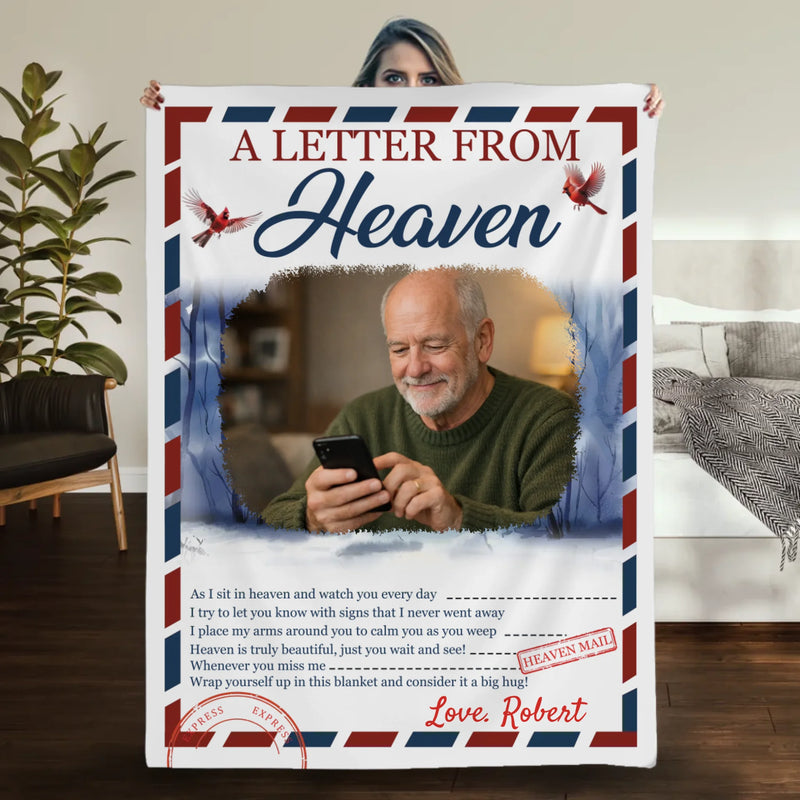 Personalized Memorial Blanket – “A Letter From Heaven” Design with Photo & Name - 89Prints