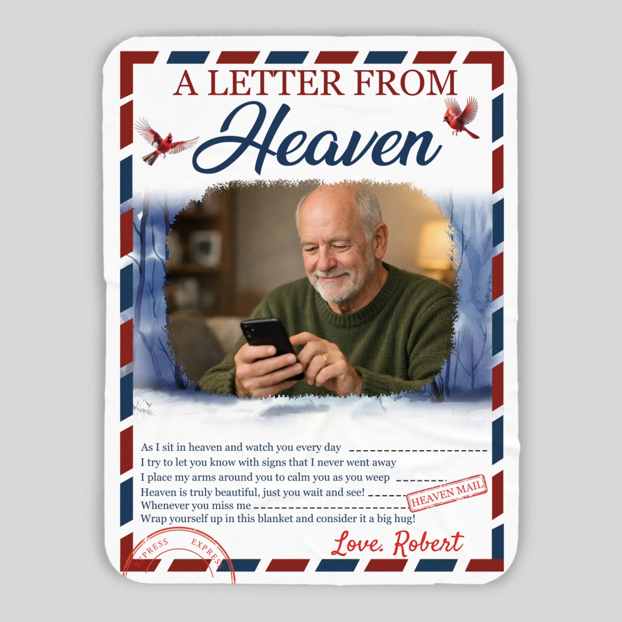Personalized Memorial Blanket – “A Letter From Heaven” Design with Photo & Name - 89Prints