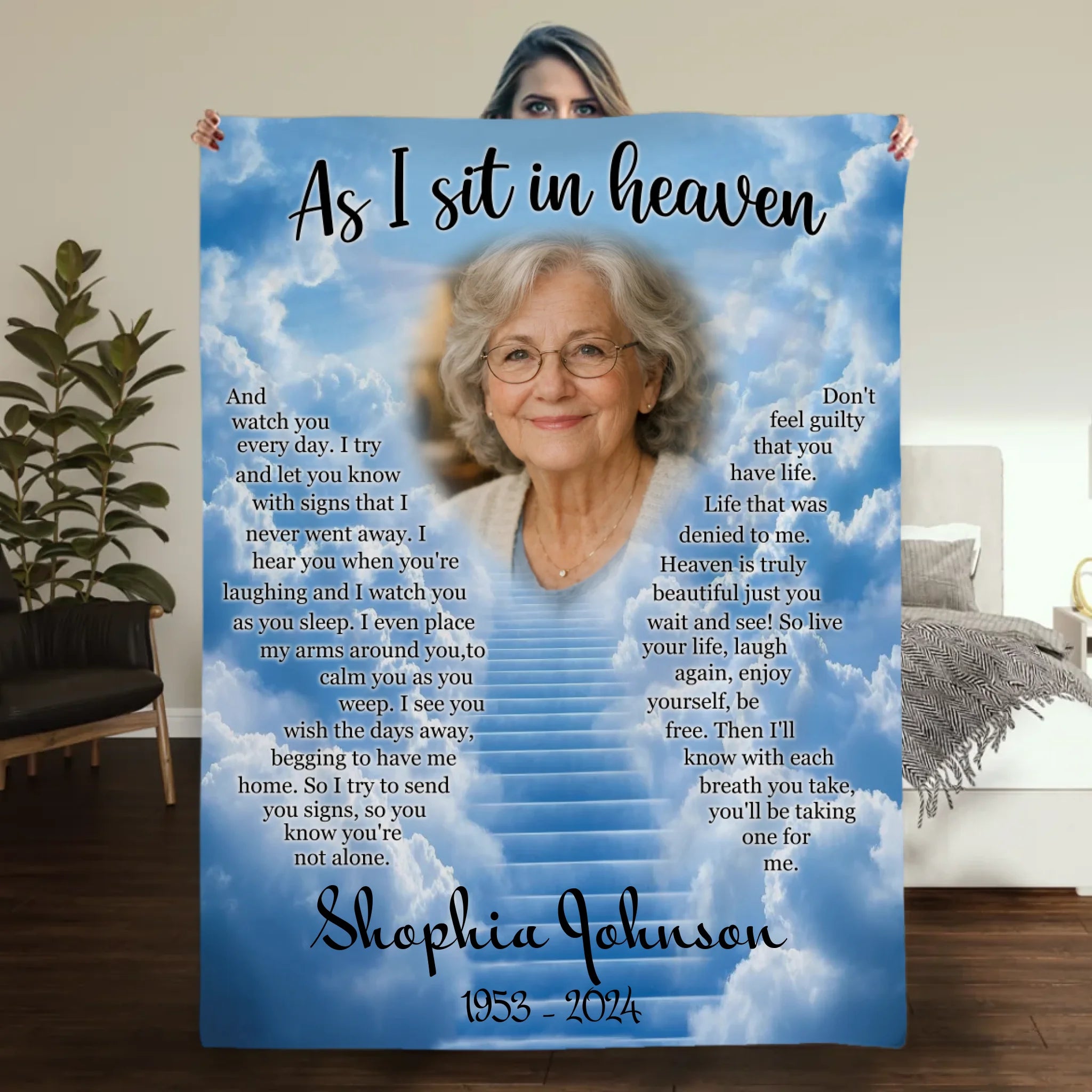 Personalized “As I Sit In Heaven” Memorial Blanket – With Photo & Name - 89Prints