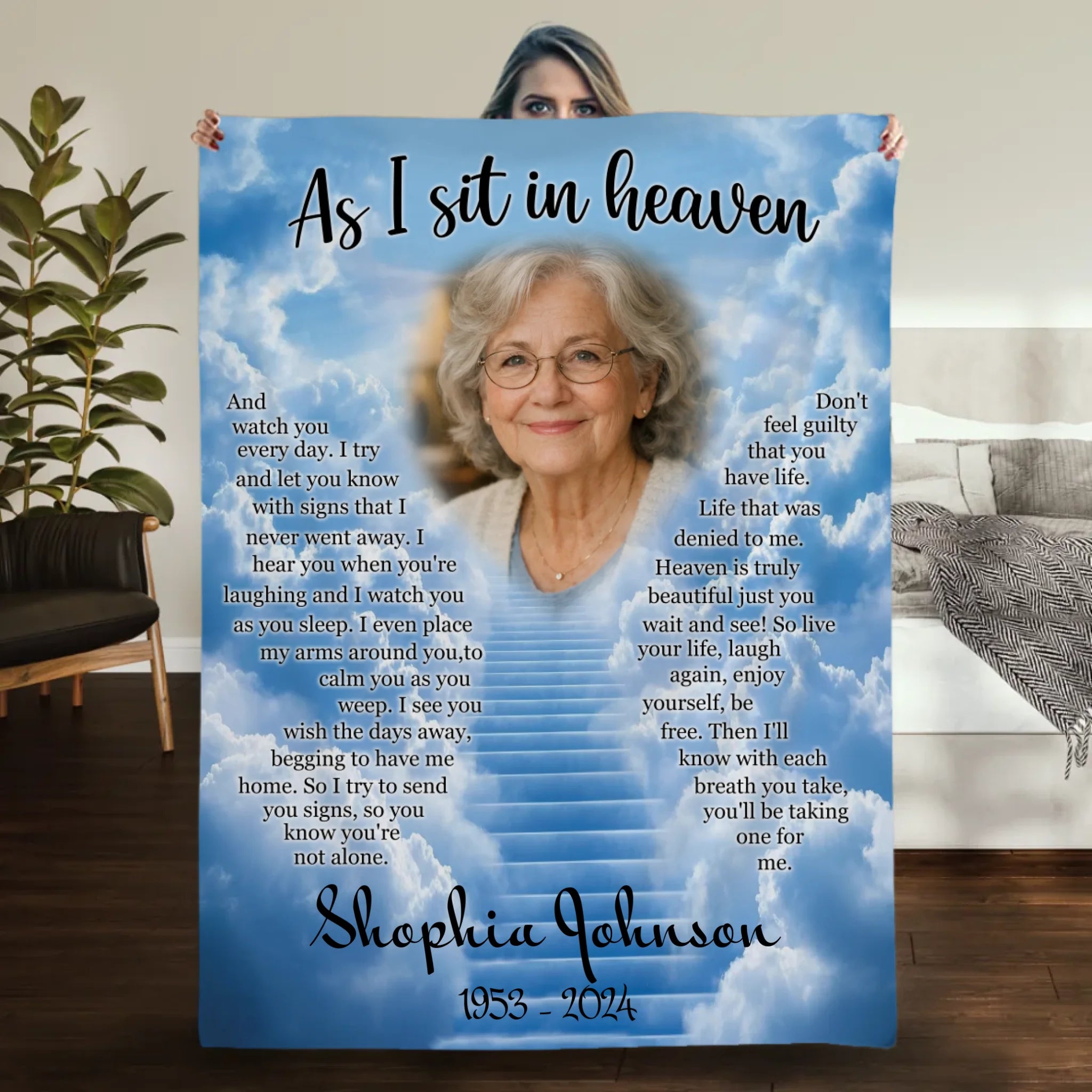 Personalized “As I Sit In Heaven” Memorial Blanket – With Photo & Name - 89Prints
