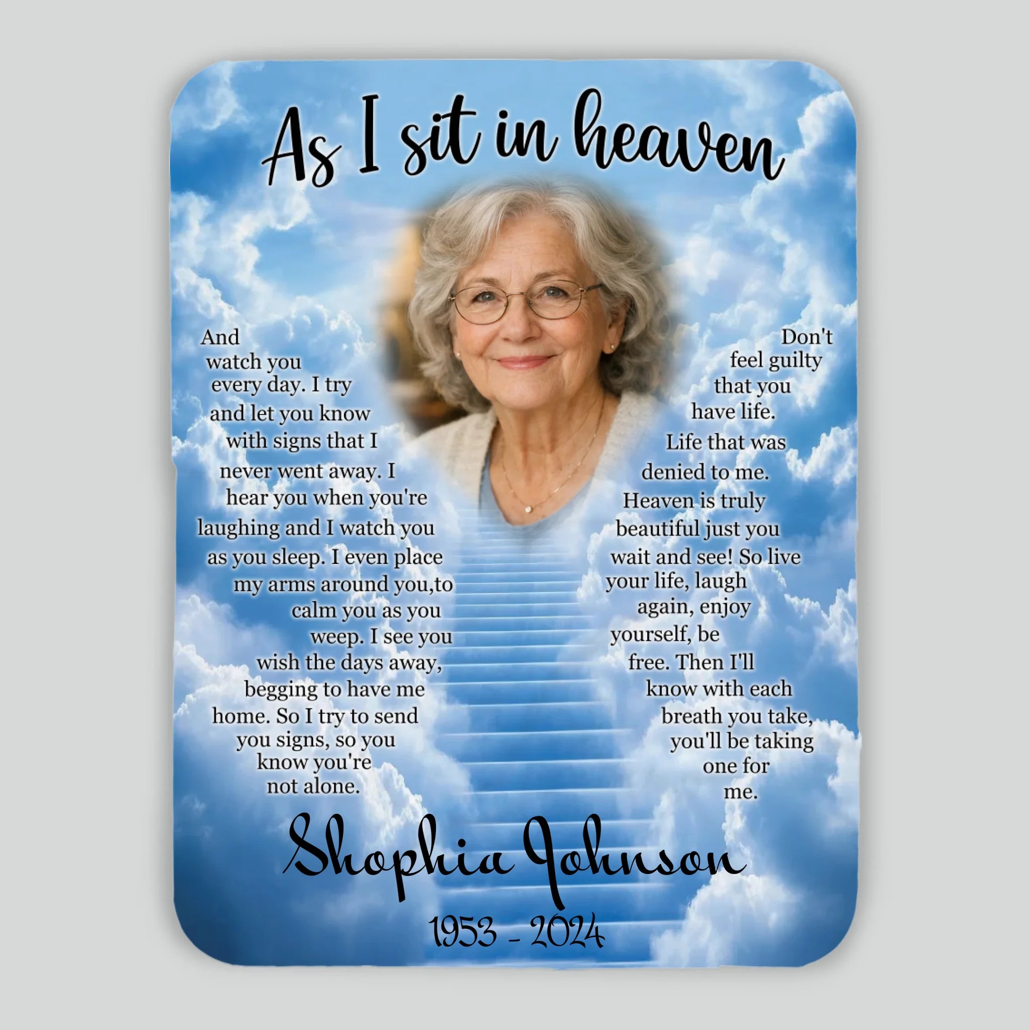 Personalized “As I Sit In Heaven” Memorial Blanket – With Photo & Name - 89Prints