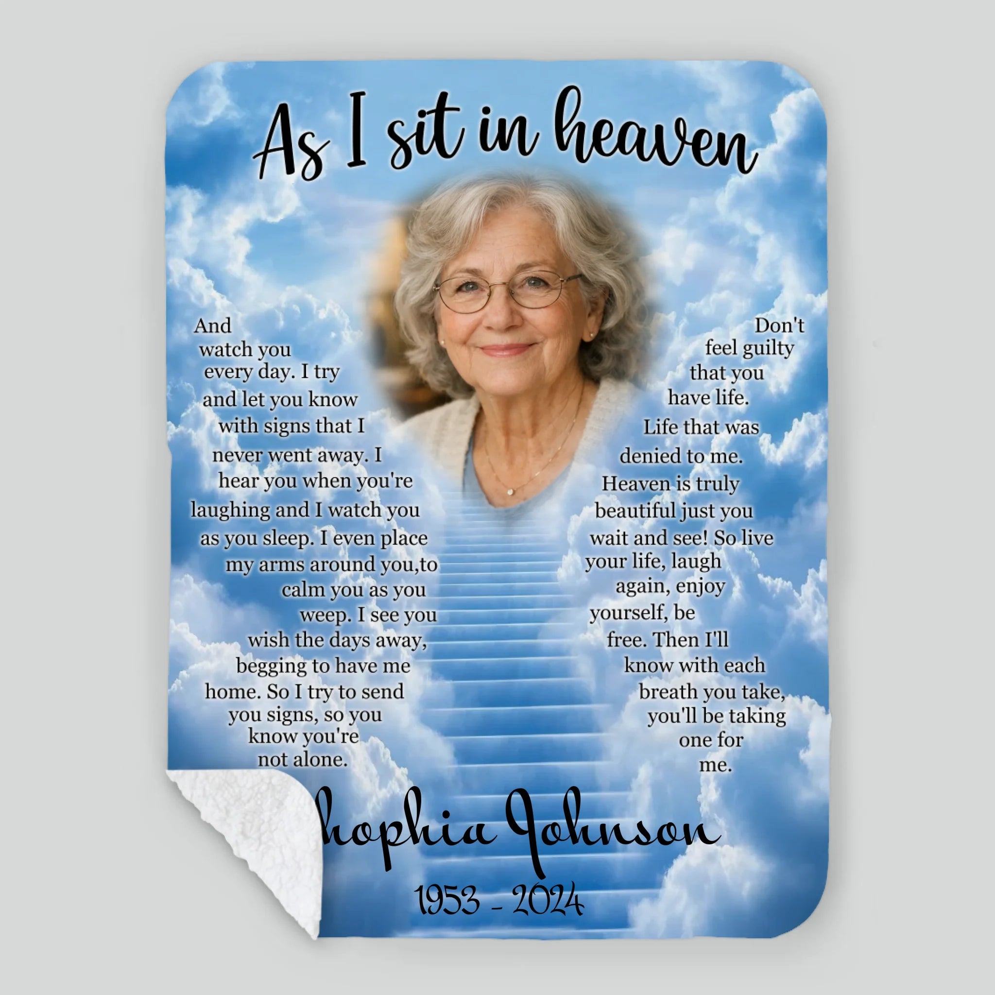 Personalized “As I Sit In Heaven” Memorial Blanket – With Photo & Name - 89Prints
