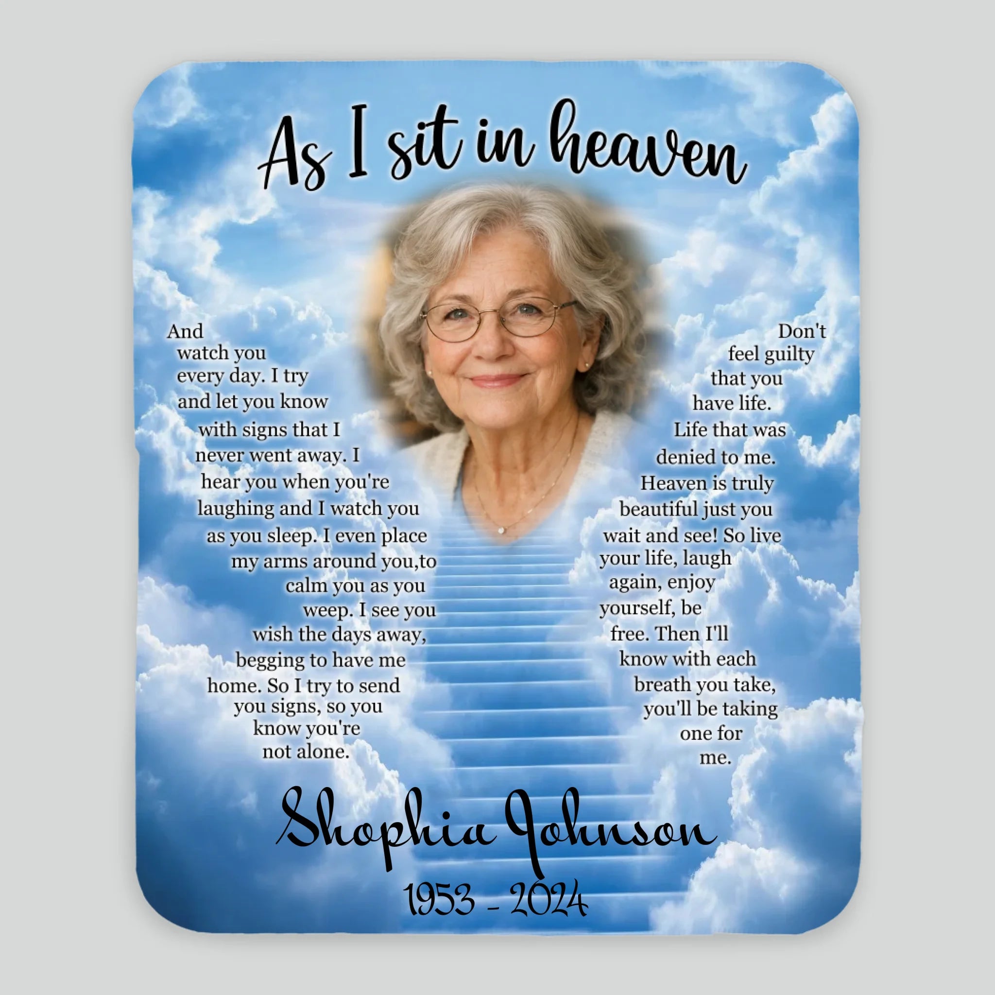 Personalized “As I Sit In Heaven” Memorial Blanket – With Photo & Name - 89Prints
