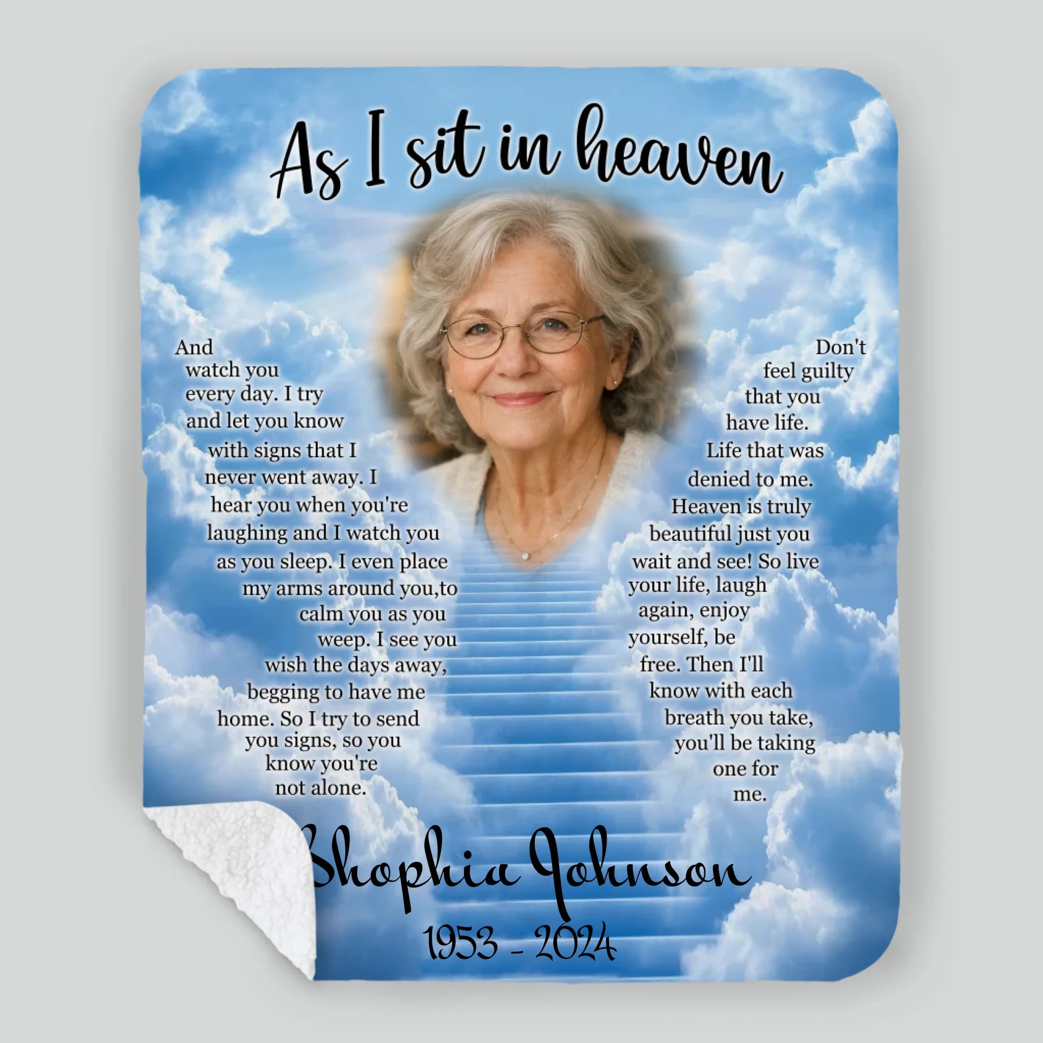 Personalized “As I Sit In Heaven” Memorial Blanket – With Photo & Name - 89Prints