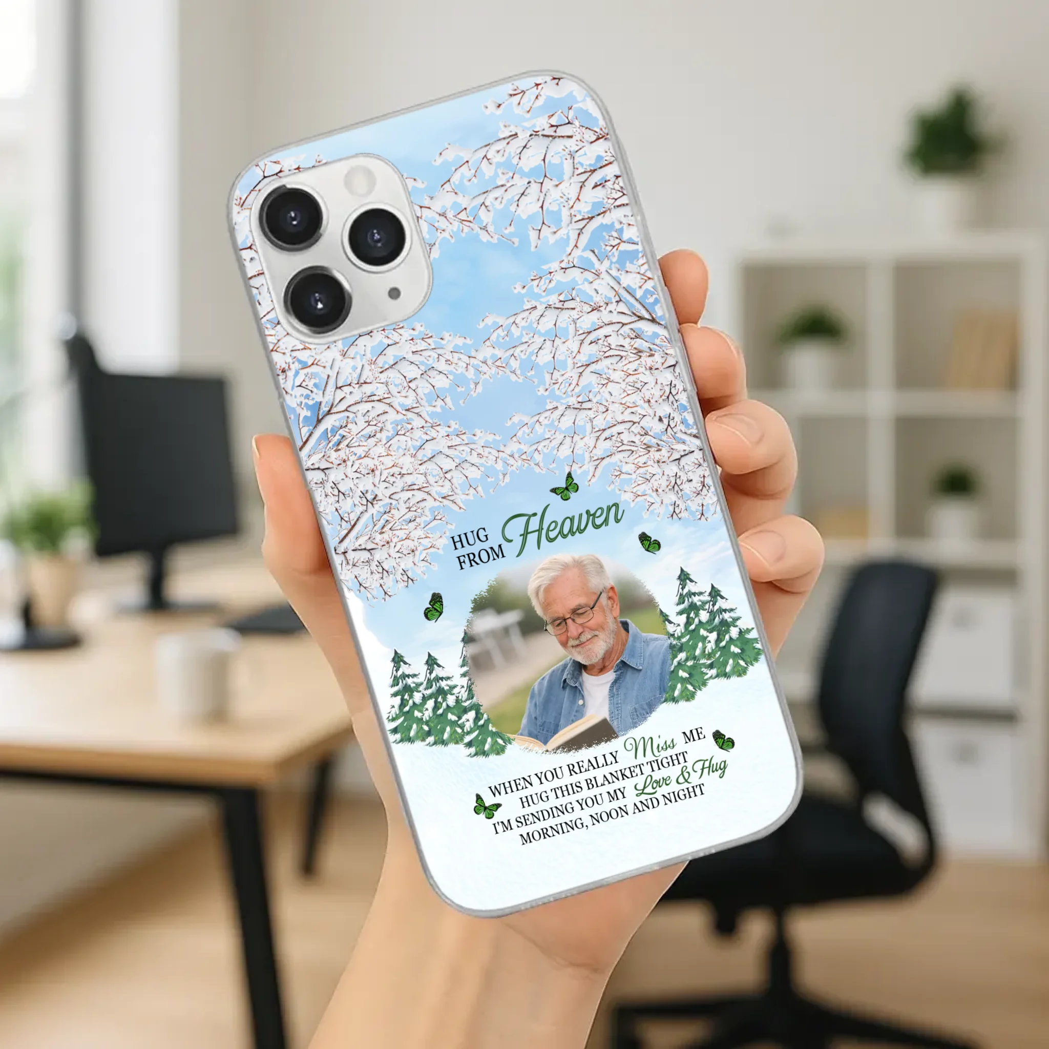 Heavenly Hug Grandpa Phone Case – Personalized Memorial Gift with Green Butterflies - 89Prints