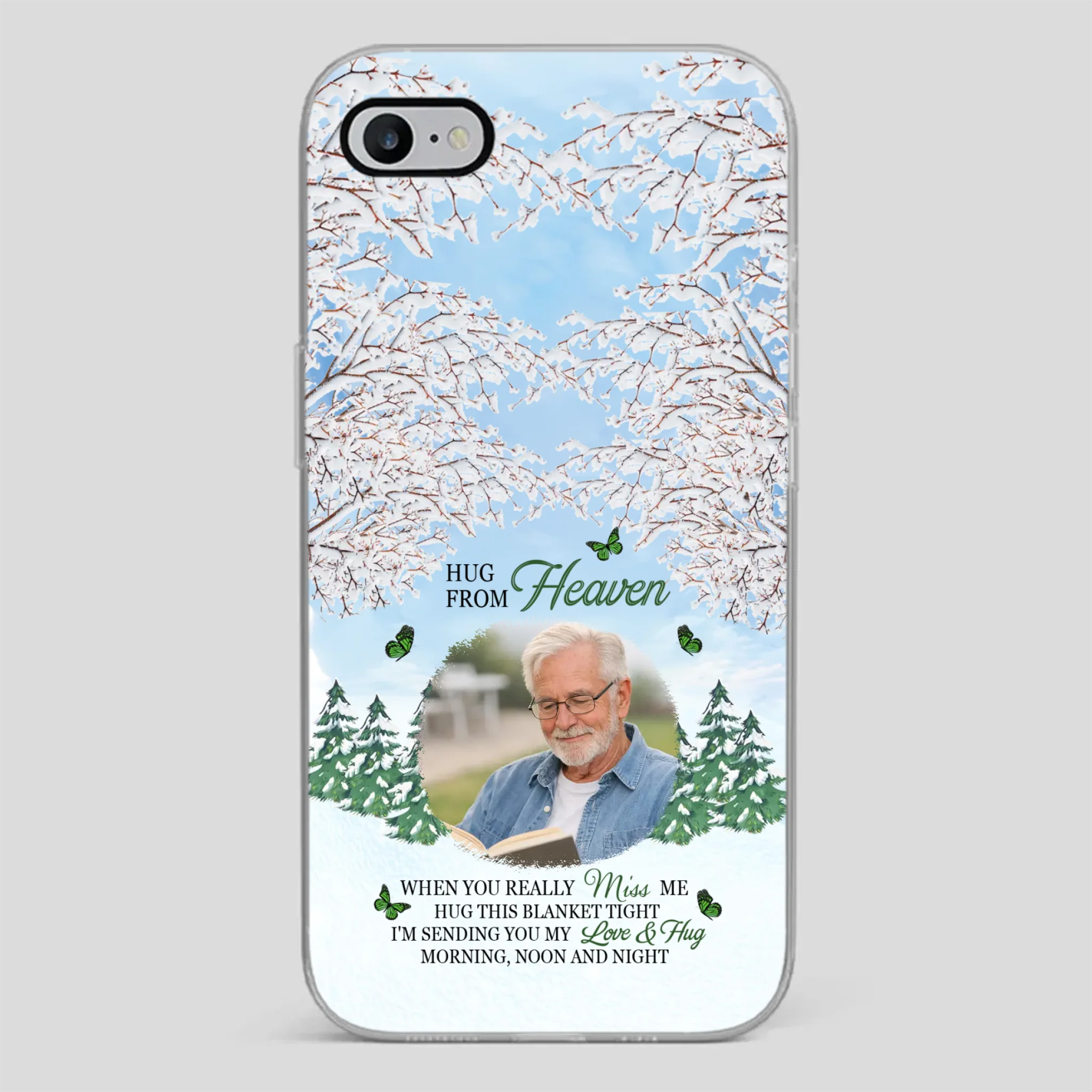 Heavenly Hug Grandpa Phone Case – Personalized Memorial Gift with Green Butterflies - 89Prints