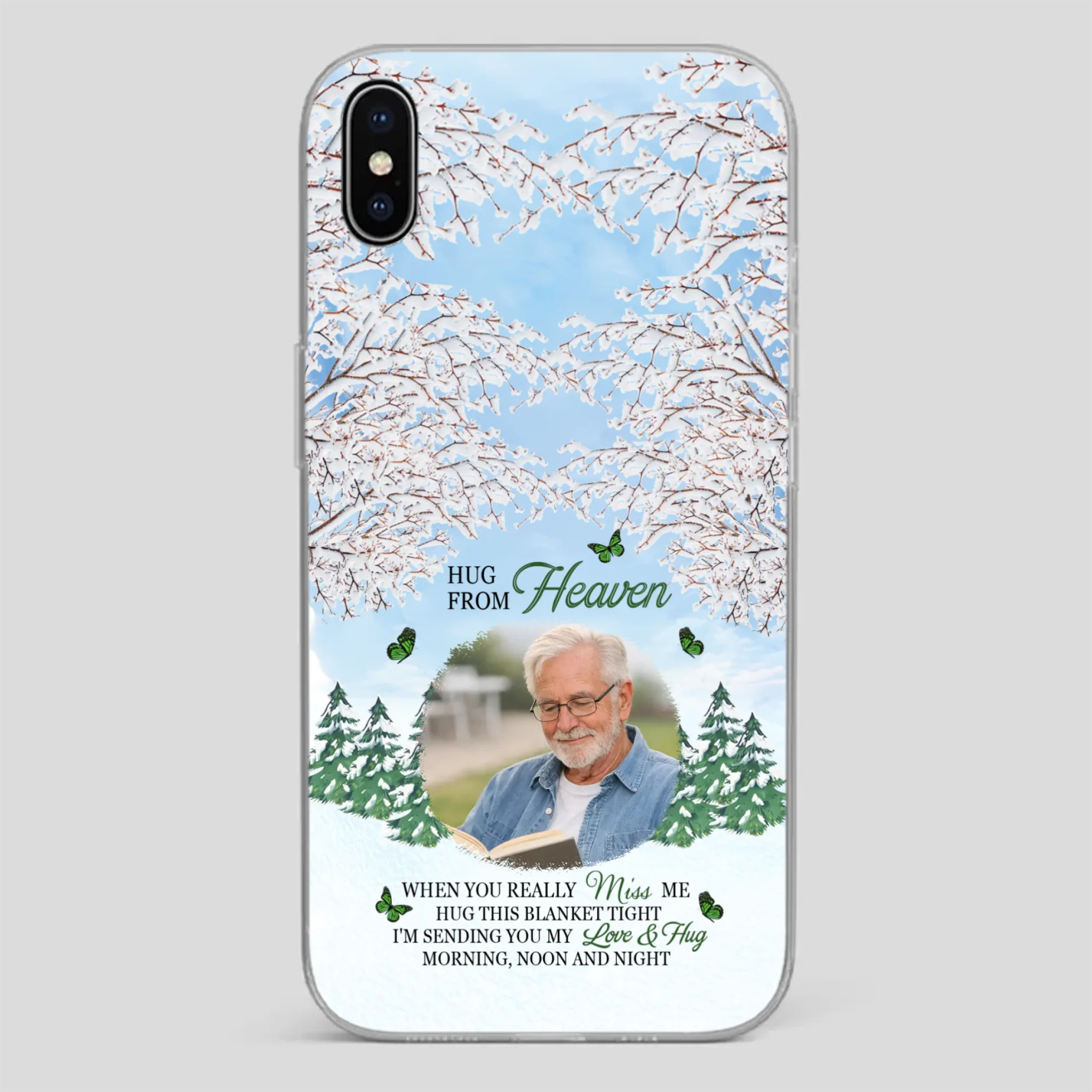 Heavenly Hug Grandpa Phone Case – Personalized Memorial Gift with Green Butterflies - 89Prints