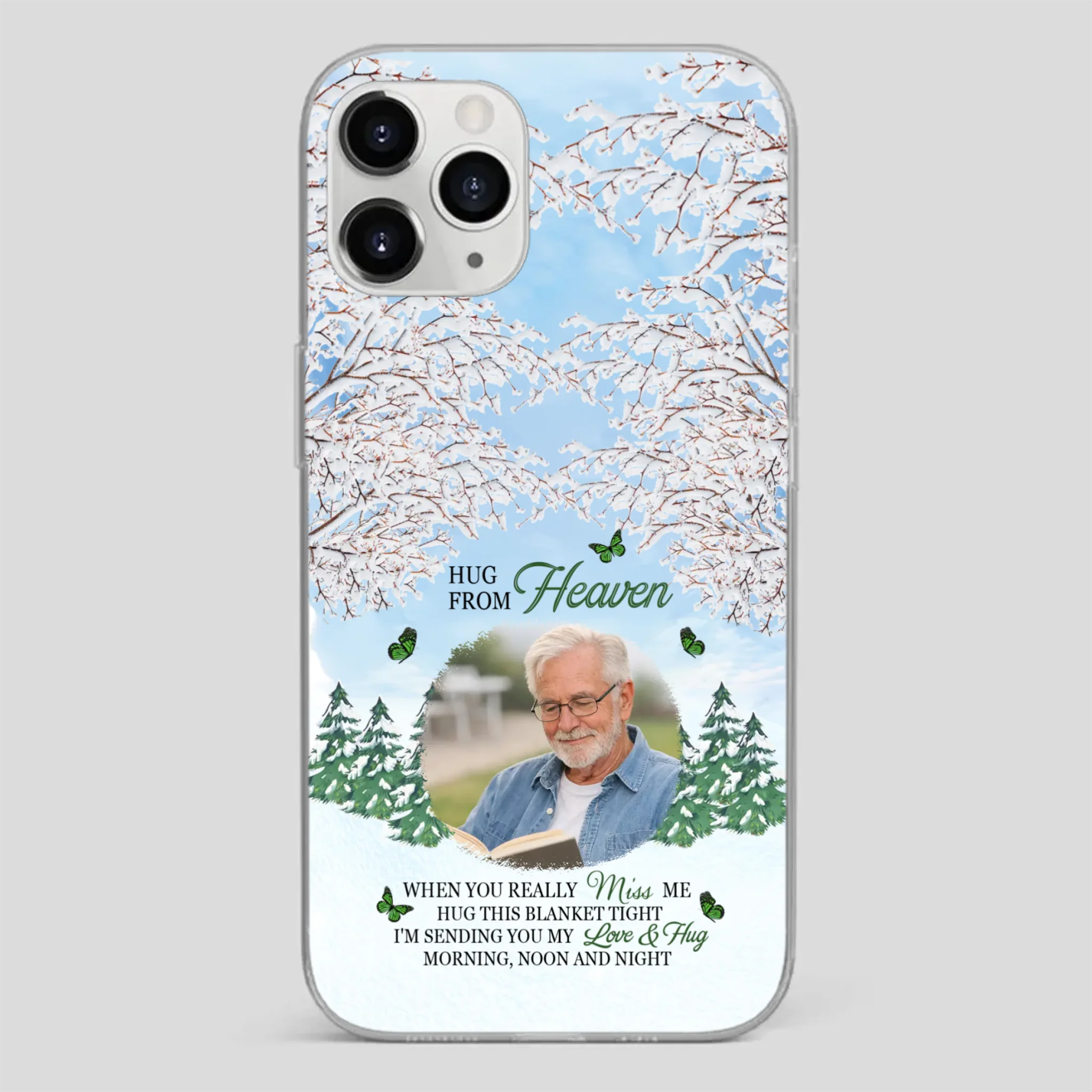Heavenly Hug Grandpa Phone Case – Personalized Memorial Gift with Green Butterflies - 89Prints