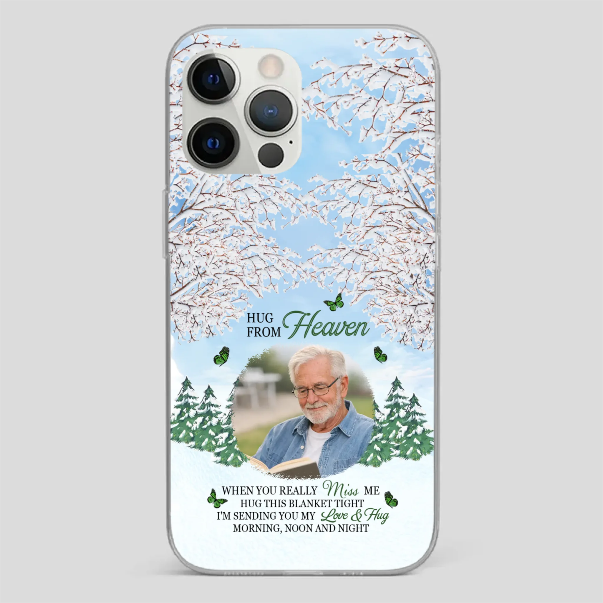 Heavenly Hug Grandpa Phone Case – Personalized Memorial Gift with Green Butterflies - 89Prints