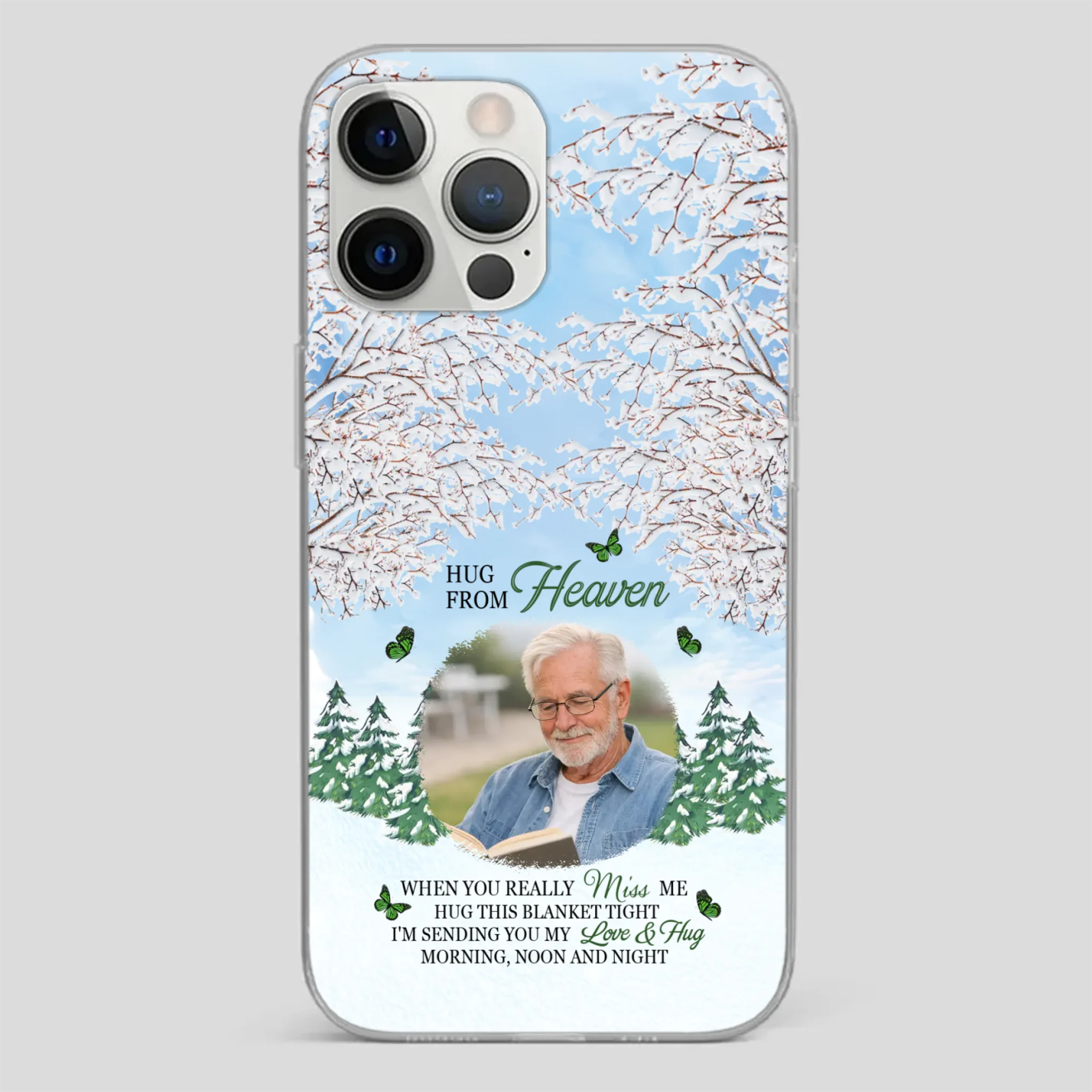 Heavenly Hug Grandpa Phone Case – Personalized Memorial Gift with Green Butterflies - 89Prints