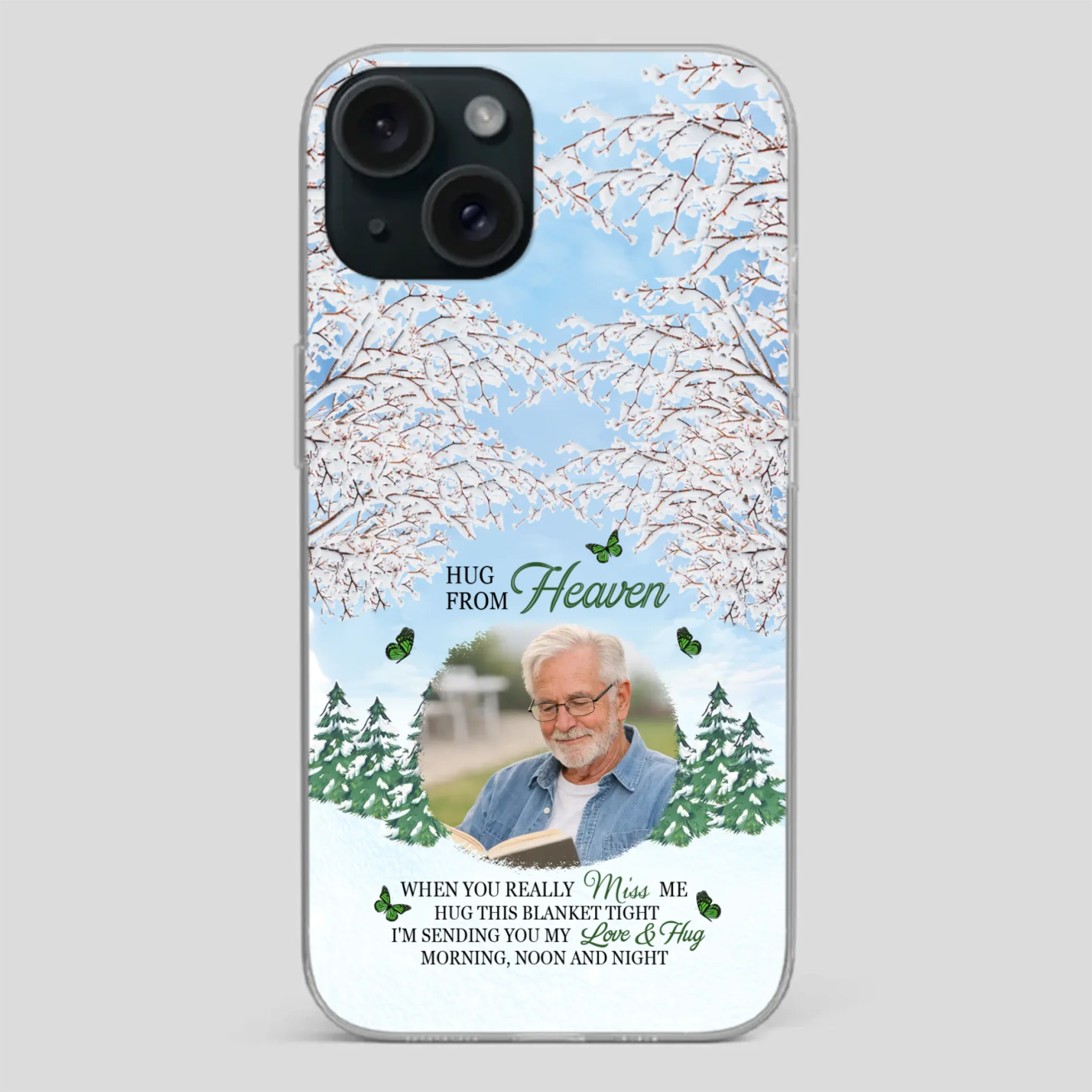 Heavenly Hug Grandpa Phone Case – Personalized Memorial Gift with Green Butterflies - 89Prints