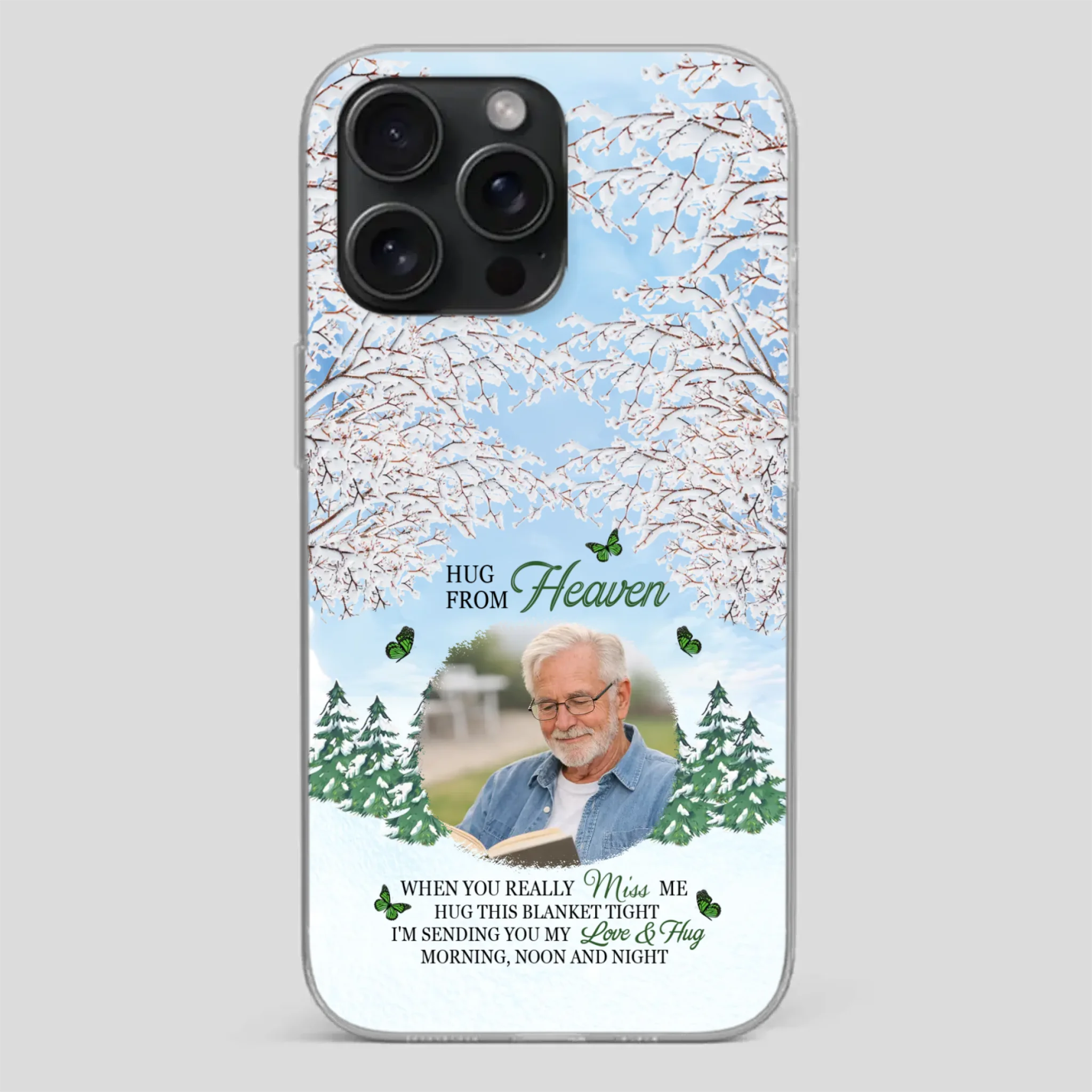 Heavenly Hug Grandpa Phone Case – Personalized Memorial Gift with Green Butterflies - 89Prints