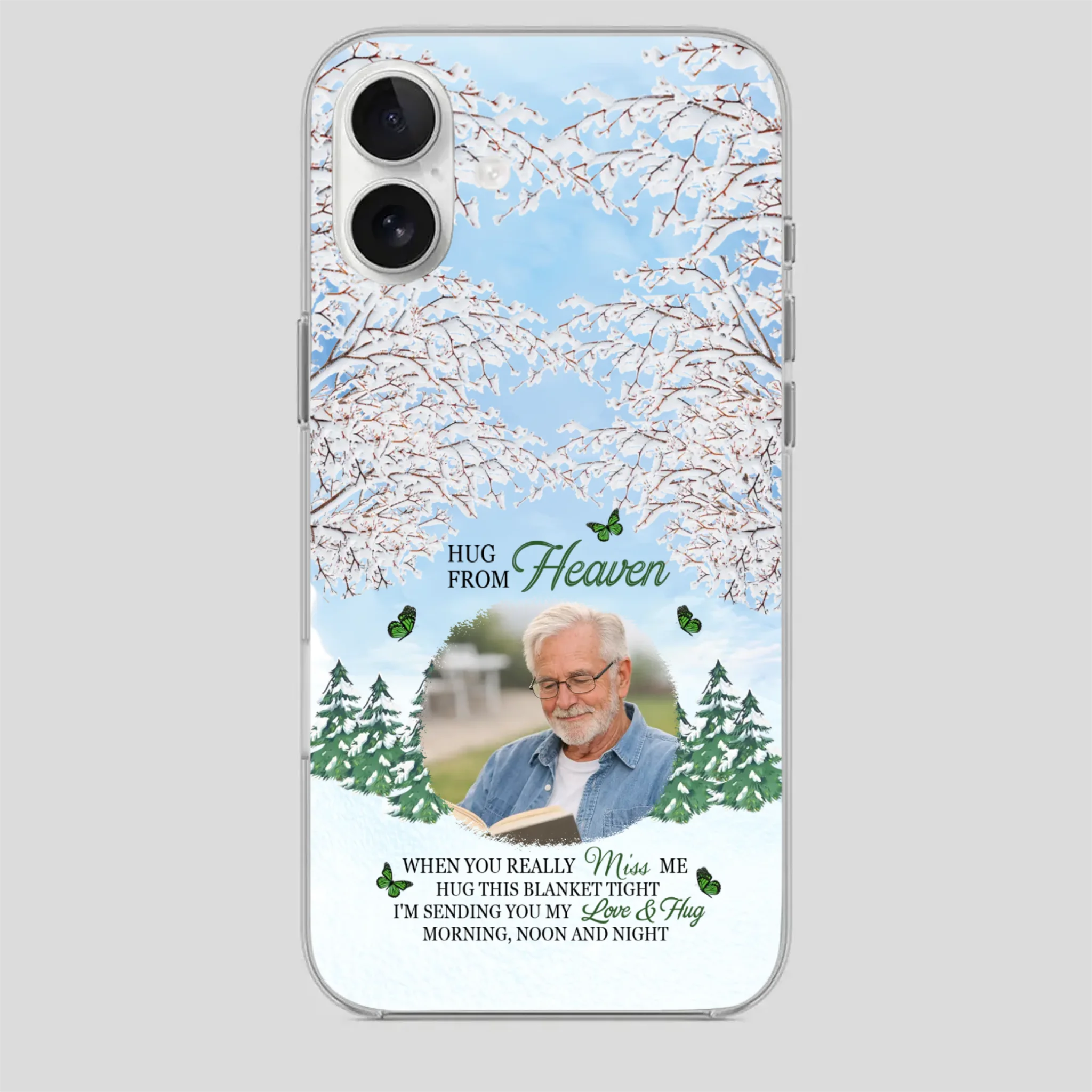 Heavenly Hug Grandpa Phone Case – Personalized Memorial Gift with Green Butterflies - 89Prints