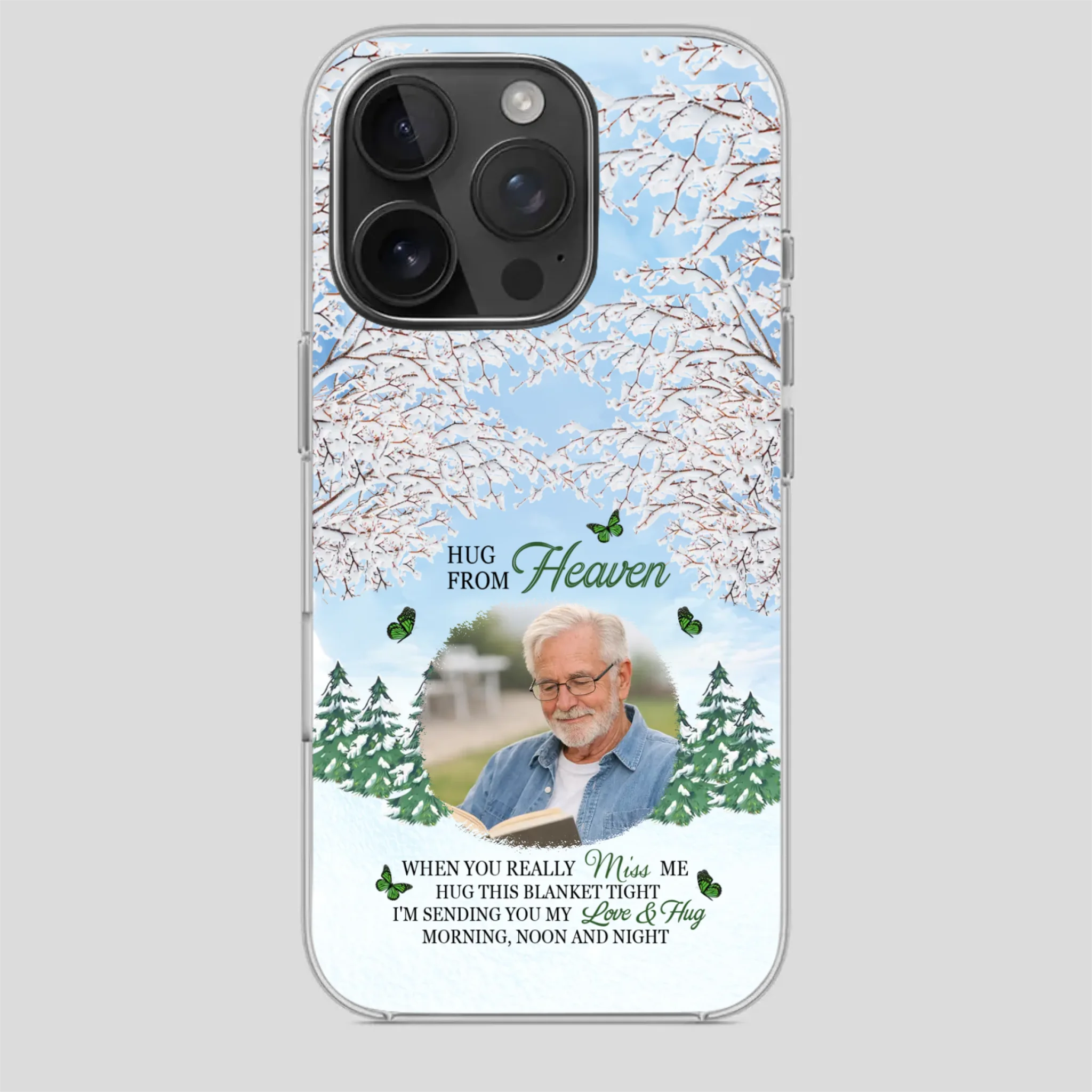 Heavenly Hug Grandpa Phone Case – Personalized Memorial Gift with Green Butterflies - 89Prints