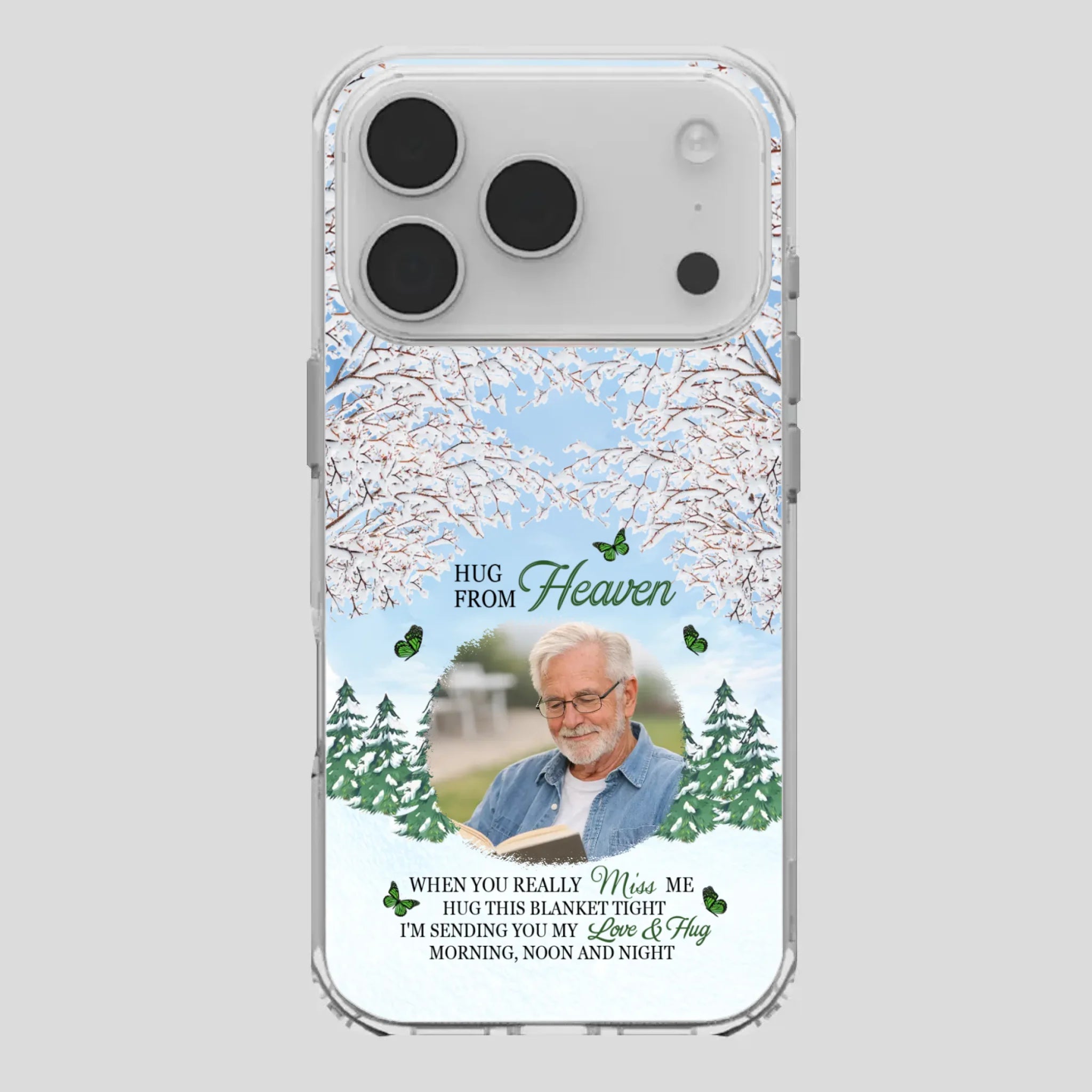 Heavenly Hug Grandpa Phone Case – Personalized Memorial Gift with Green Butterflies - 89Prints