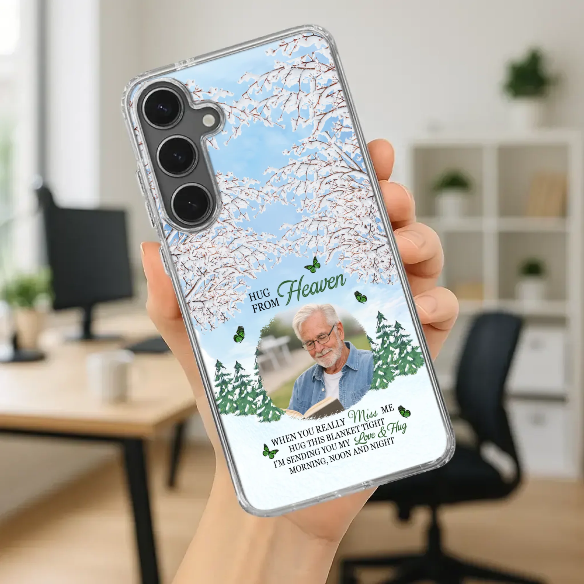 Heavenly Hug Grandpa Phone Case – Personalized Memorial Gift with Green Butterflies - 89Prints