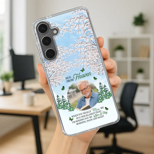 Heavenly Hug Grandpa Phone Case – Personalized Memorial Gift with Green Butterflies - 89Prints