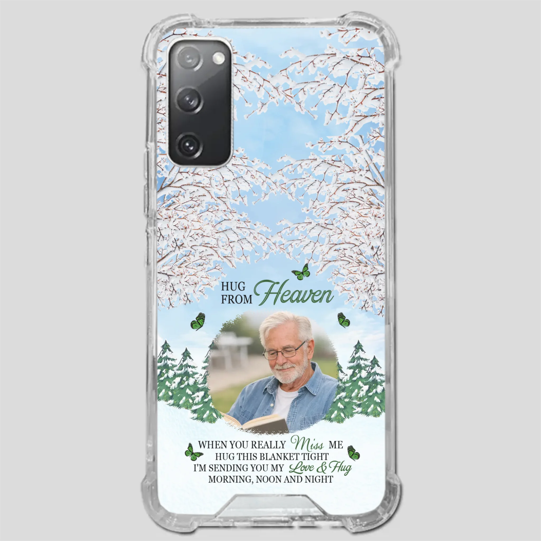 Heavenly Hug Grandpa Phone Case – Personalized Memorial Gift with Green Butterflies - 89Prints