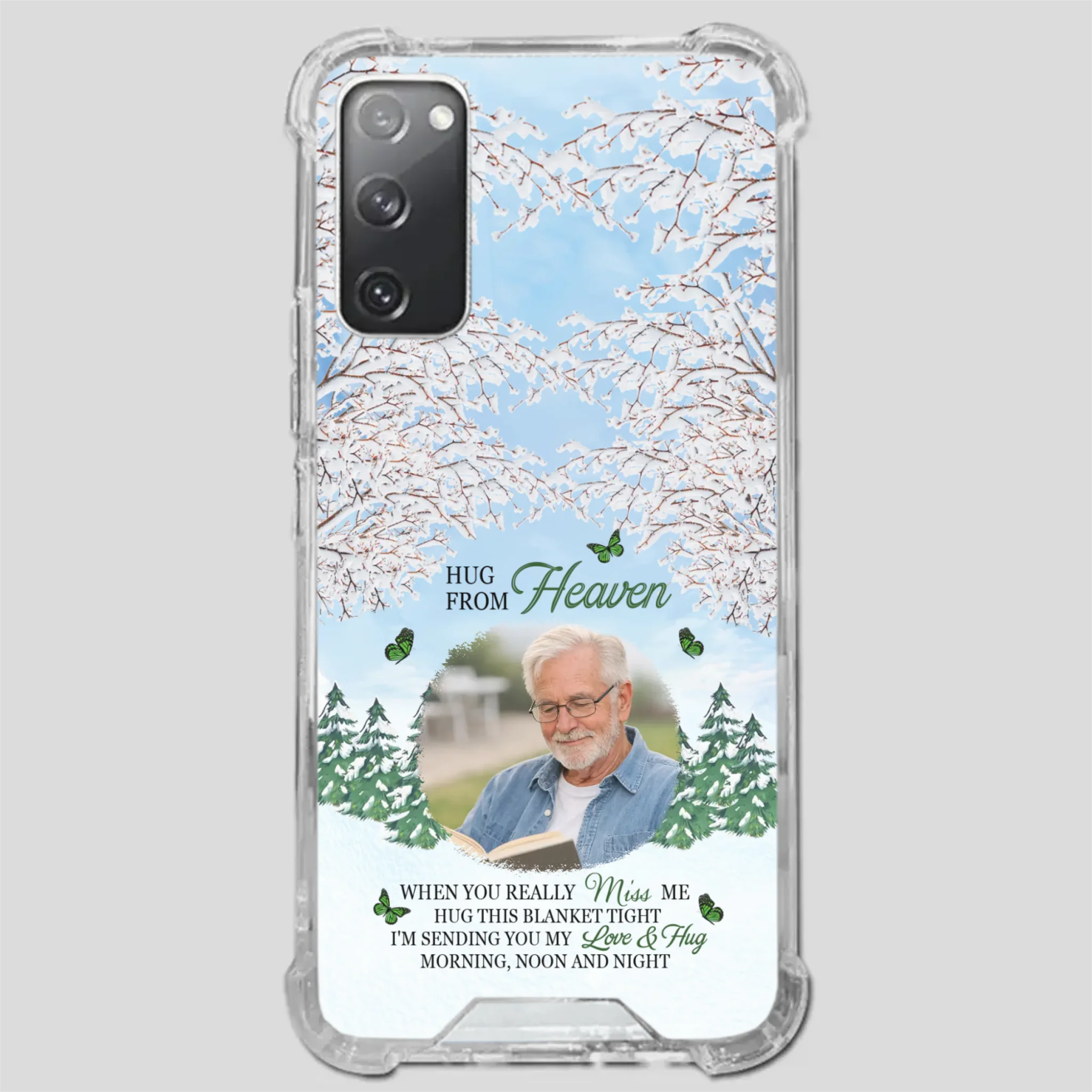 Heavenly Hug Grandpa Phone Case – Personalized Memorial Gift with Green Butterflies - 89Prints