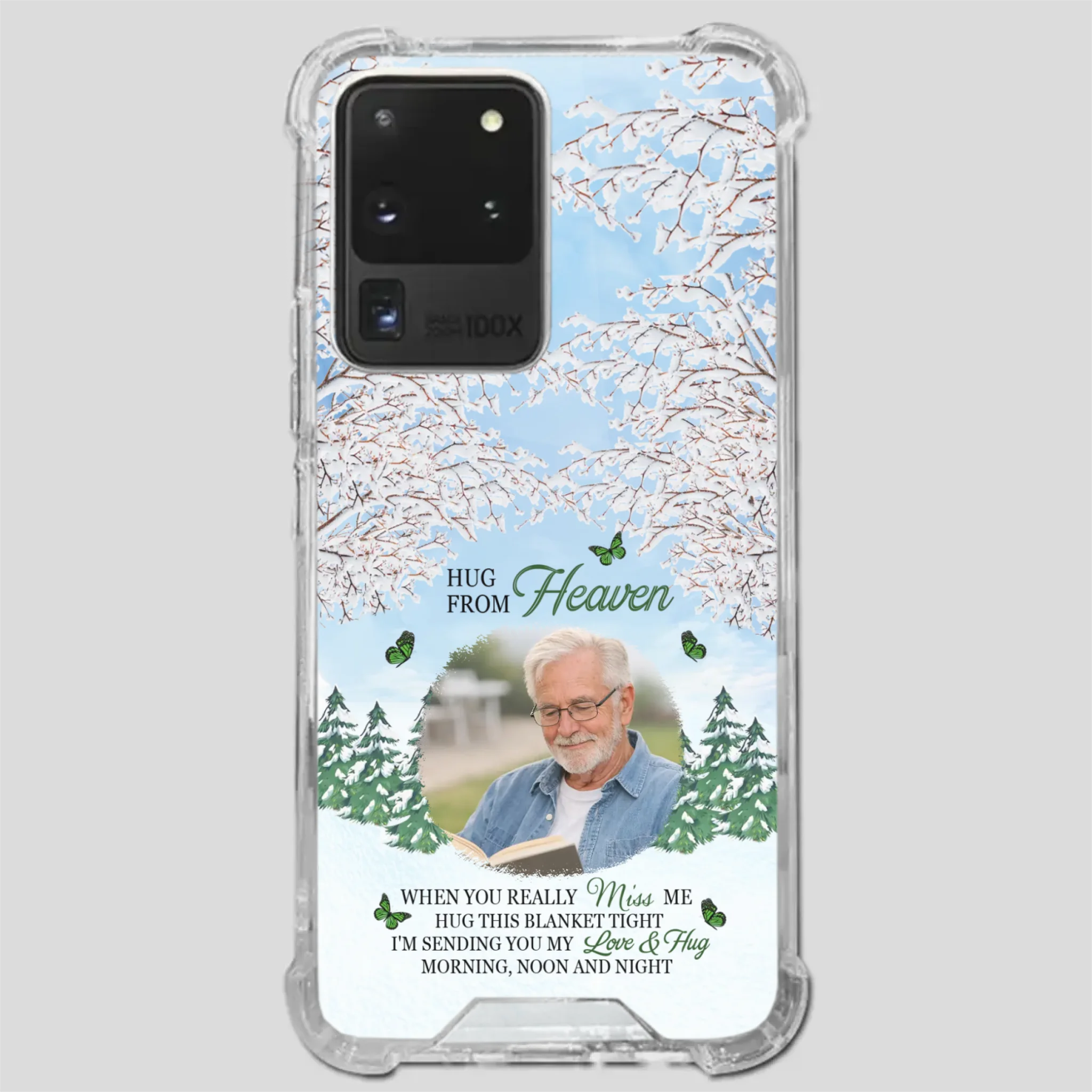 Heavenly Hug Grandpa Phone Case – Personalized Memorial Gift with Green Butterflies - 89Prints