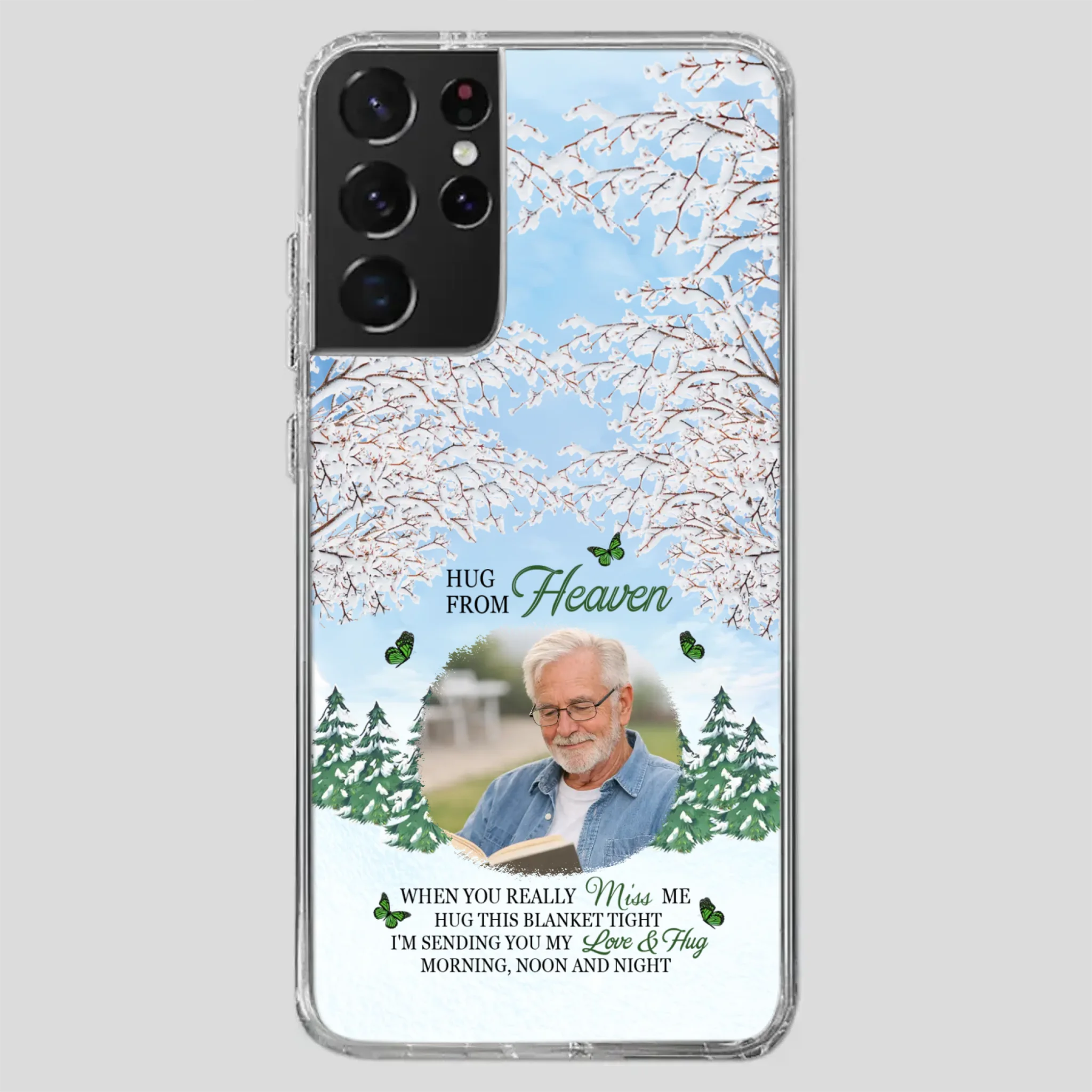 Heavenly Hug Grandpa Phone Case – Personalized Memorial Gift with Green Butterflies - 89Prints