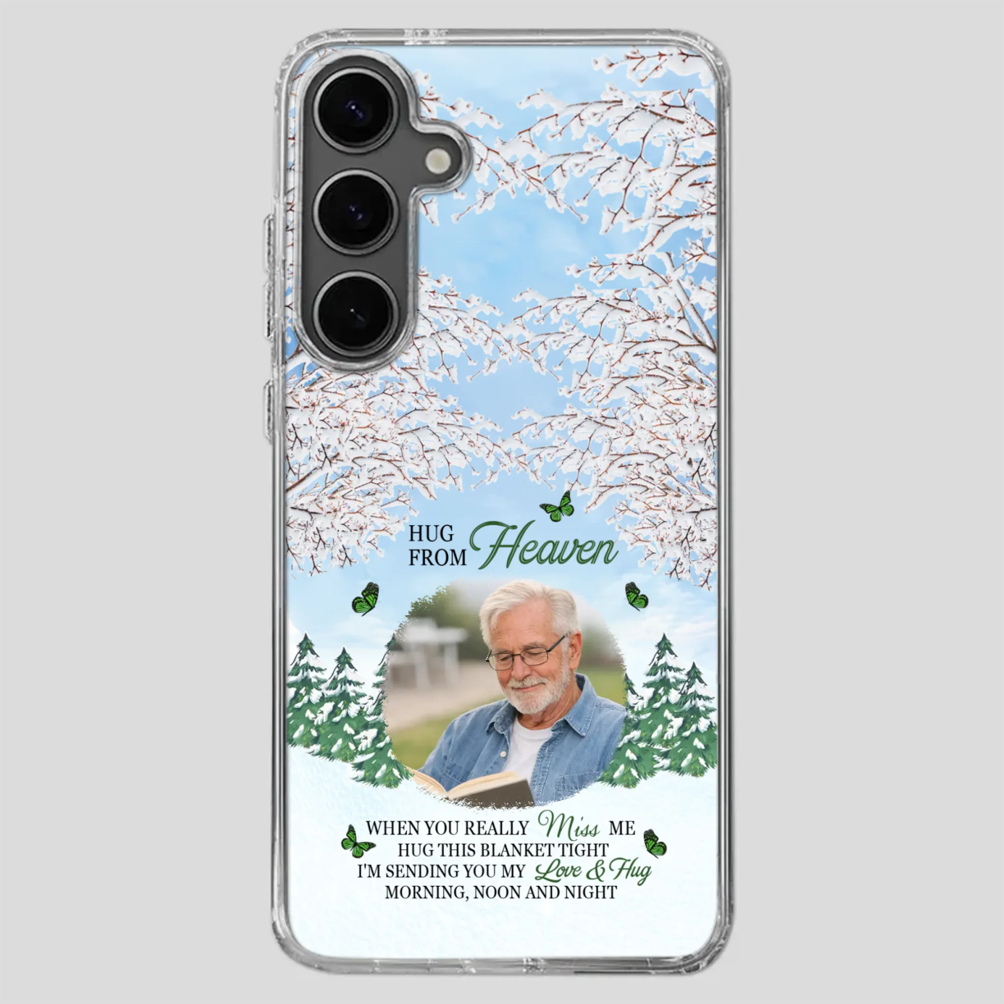 Heavenly Hug Grandpa Phone Case – Personalized Memorial Gift with Green Butterflies - 89Prints